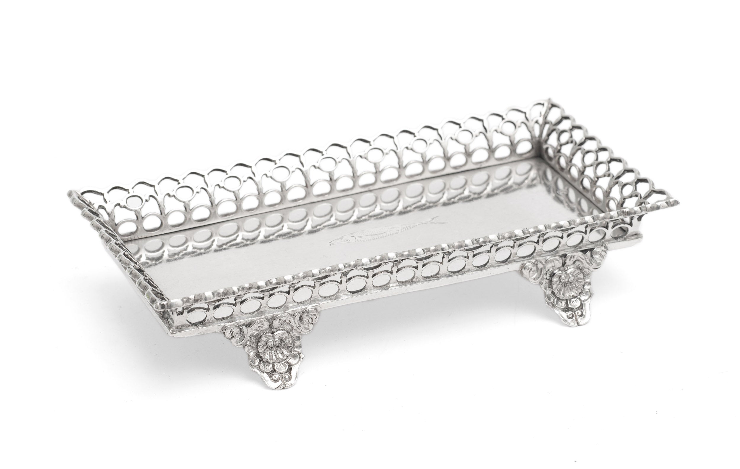 Antique Portuguese Silver Small Gallery Tray with Sardine & Lisbon Mark c1830 (Code 2256)