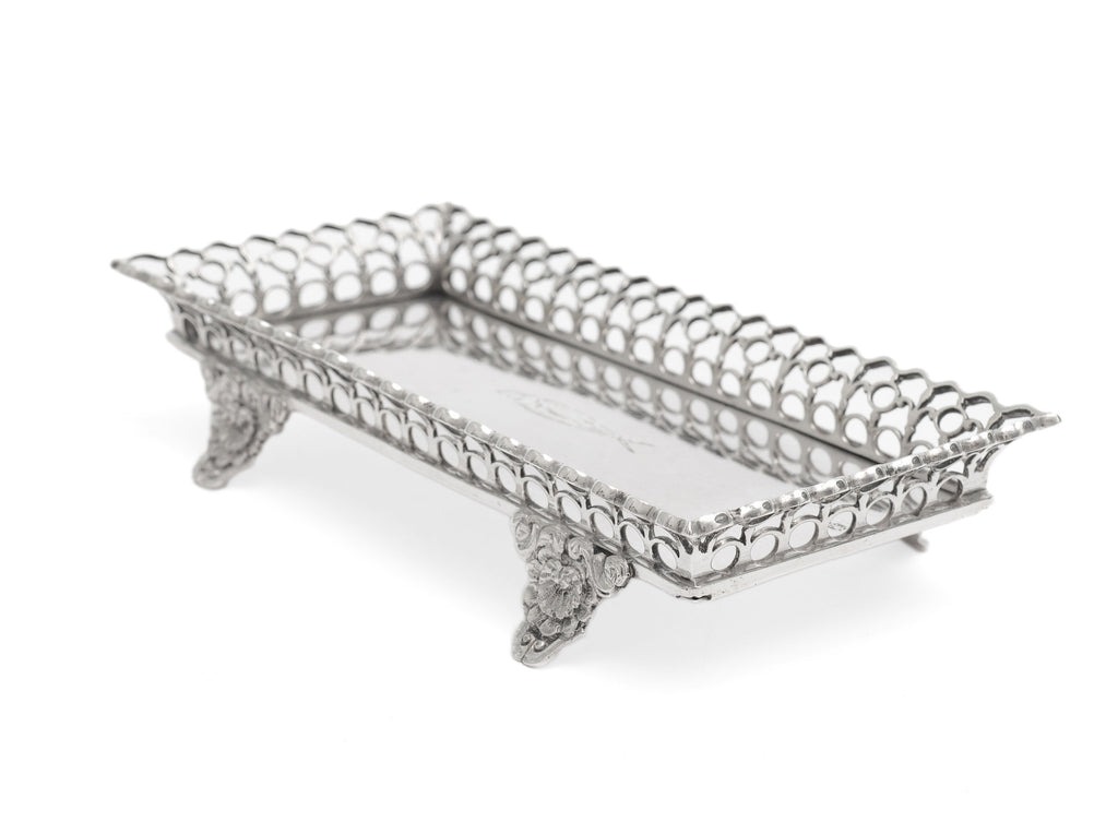 Antique Portuguese Silver Small Gallery Tray with Sardine & Lisbon Mark c1830 (Code 2256)