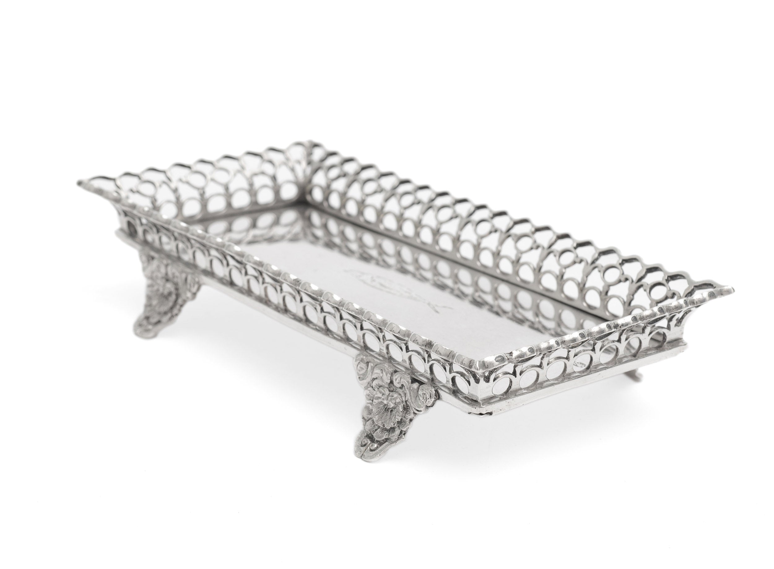 Antique Portuguese Silver Small Gallery Tray with Sardine & Lisbon Mark c1830 (Code 2256)