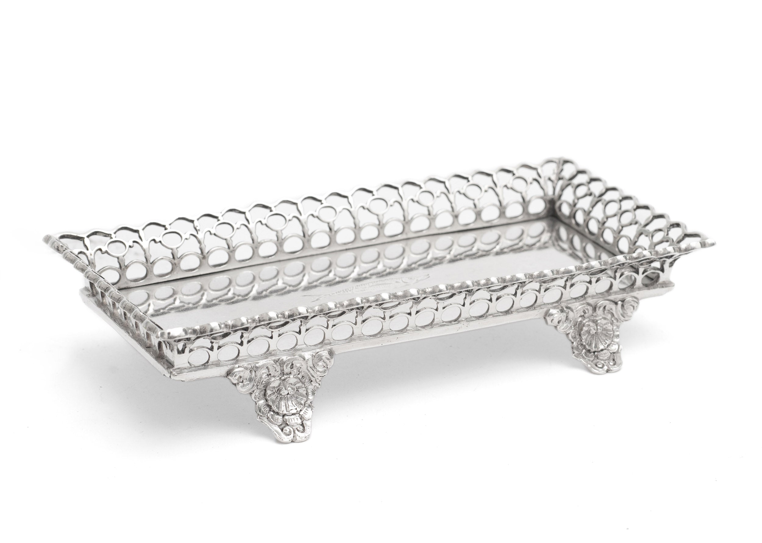 Antique Portuguese Silver Small Gallery Tray with Sardine & Lisbon Mark c1830 (Code 2256)