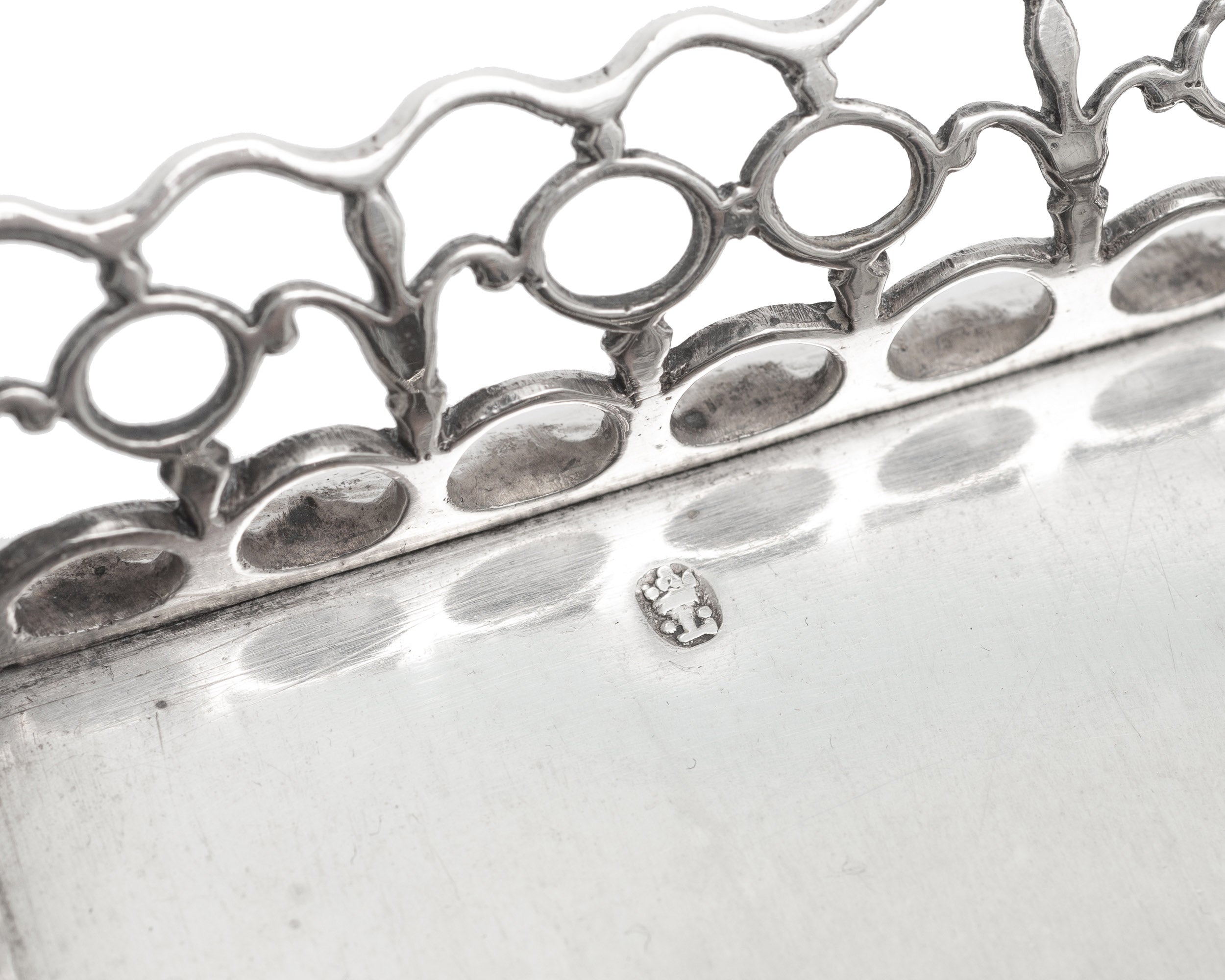 Antique Portuguese Silver Small Gallery Tray with Sardine & Lisbon Mark c1830 (Code 2256)