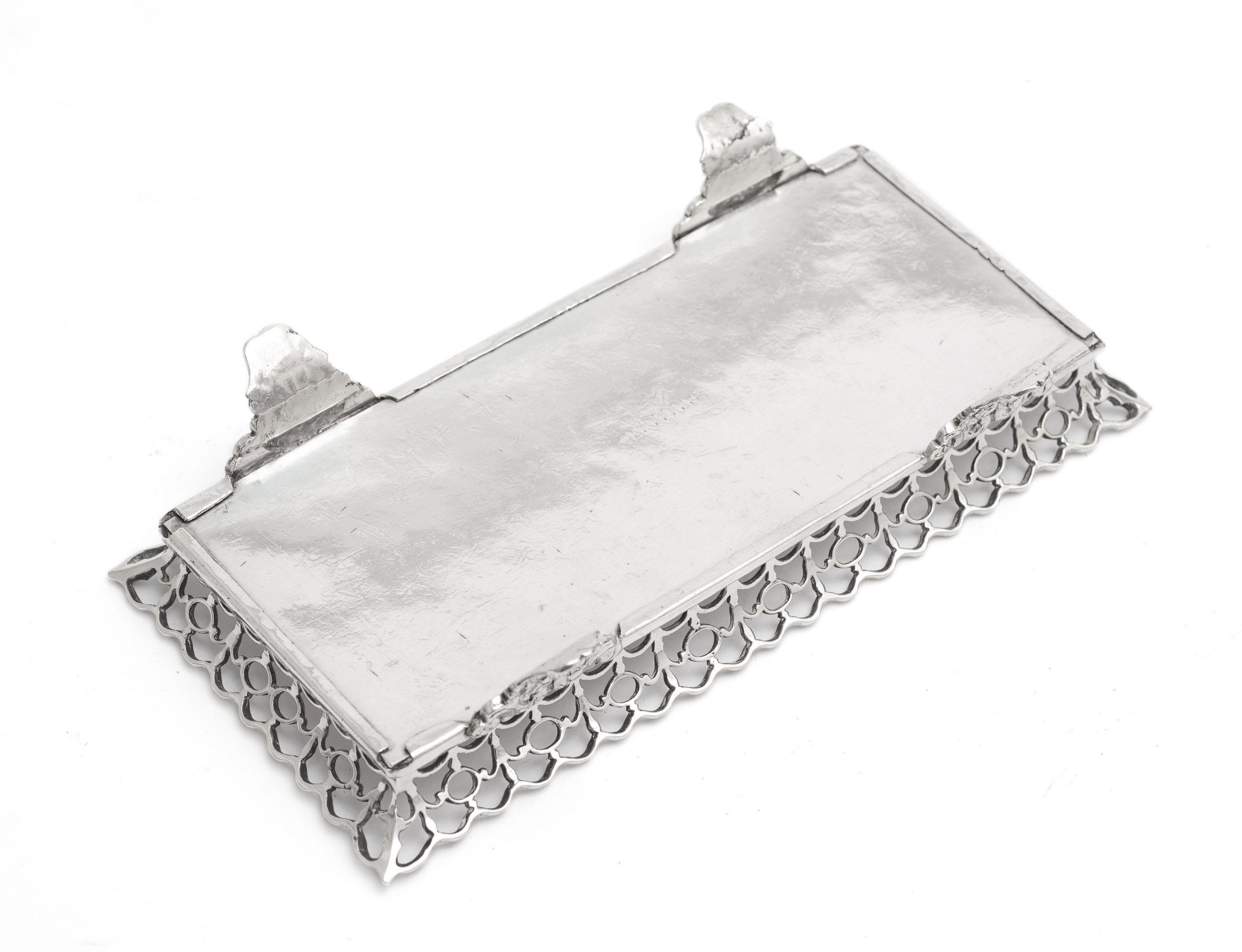 Antique Portuguese Silver Small Gallery Tray with Sardine & Lisbon Mark c1830 (Code 2256)