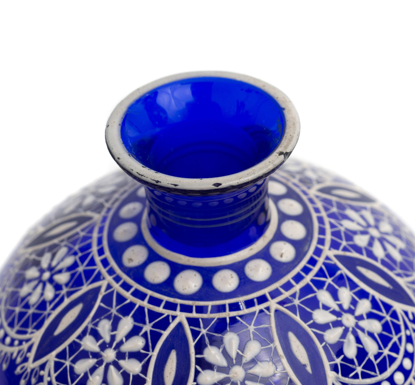 Parád Blue Lace Glass Perfume Scent Bottle - Antique Hungarian Enamelled Design (Code 2267)