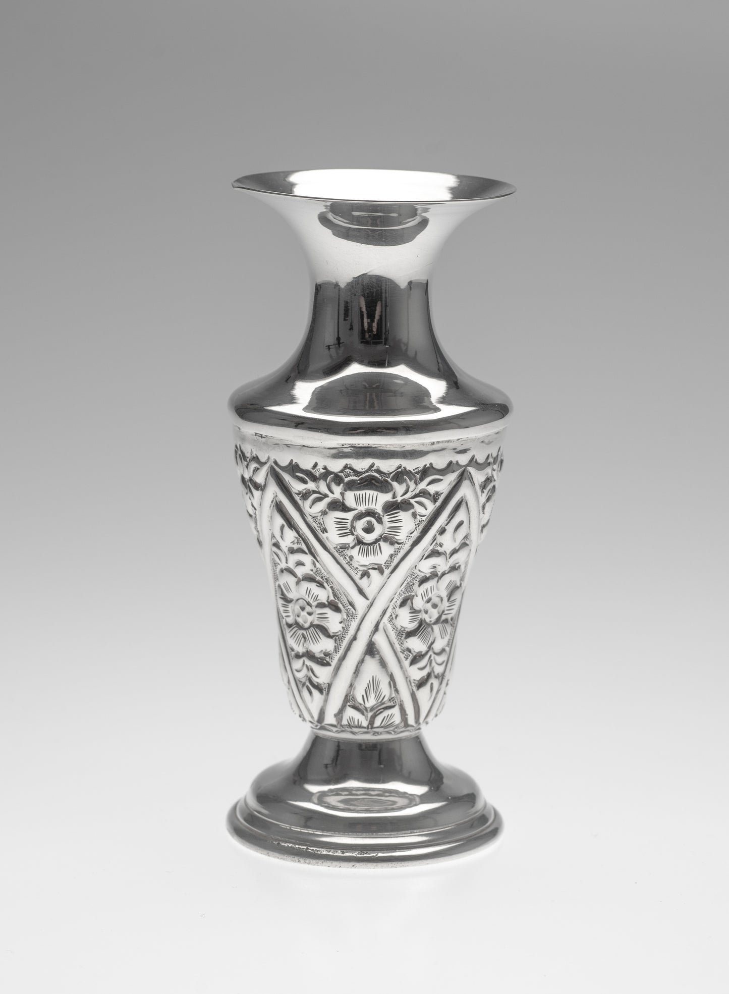 Vintage Egyptian Silver Vase in the Middle Eastern Islamic Style with Floral Panels (Code 2295)