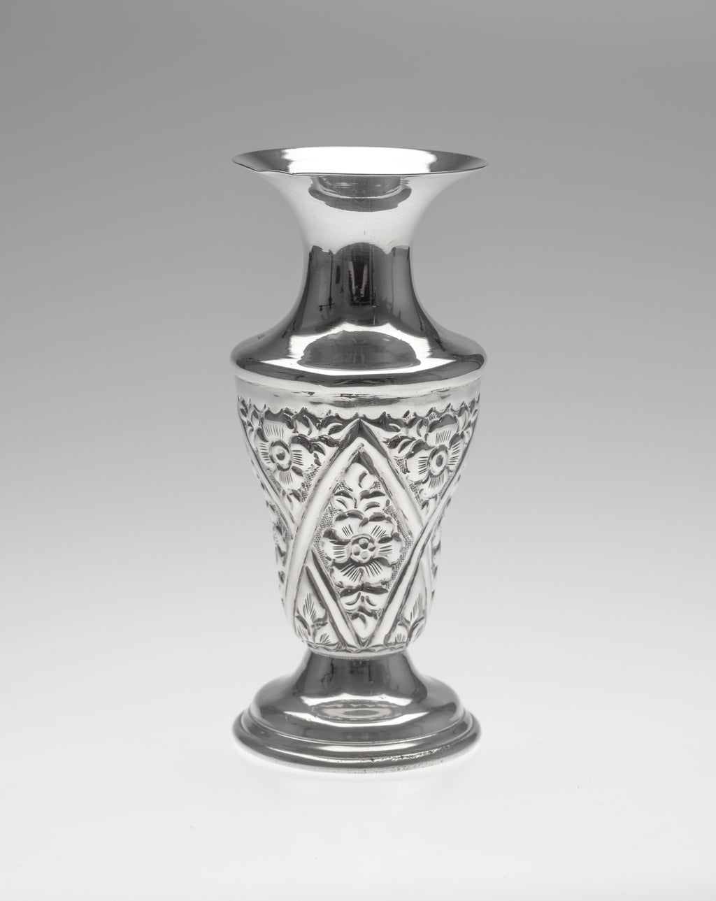 Vintage Egyptian Silver Vase in the Middle Eastern Islamic Style with Floral Panels (Code 2295)