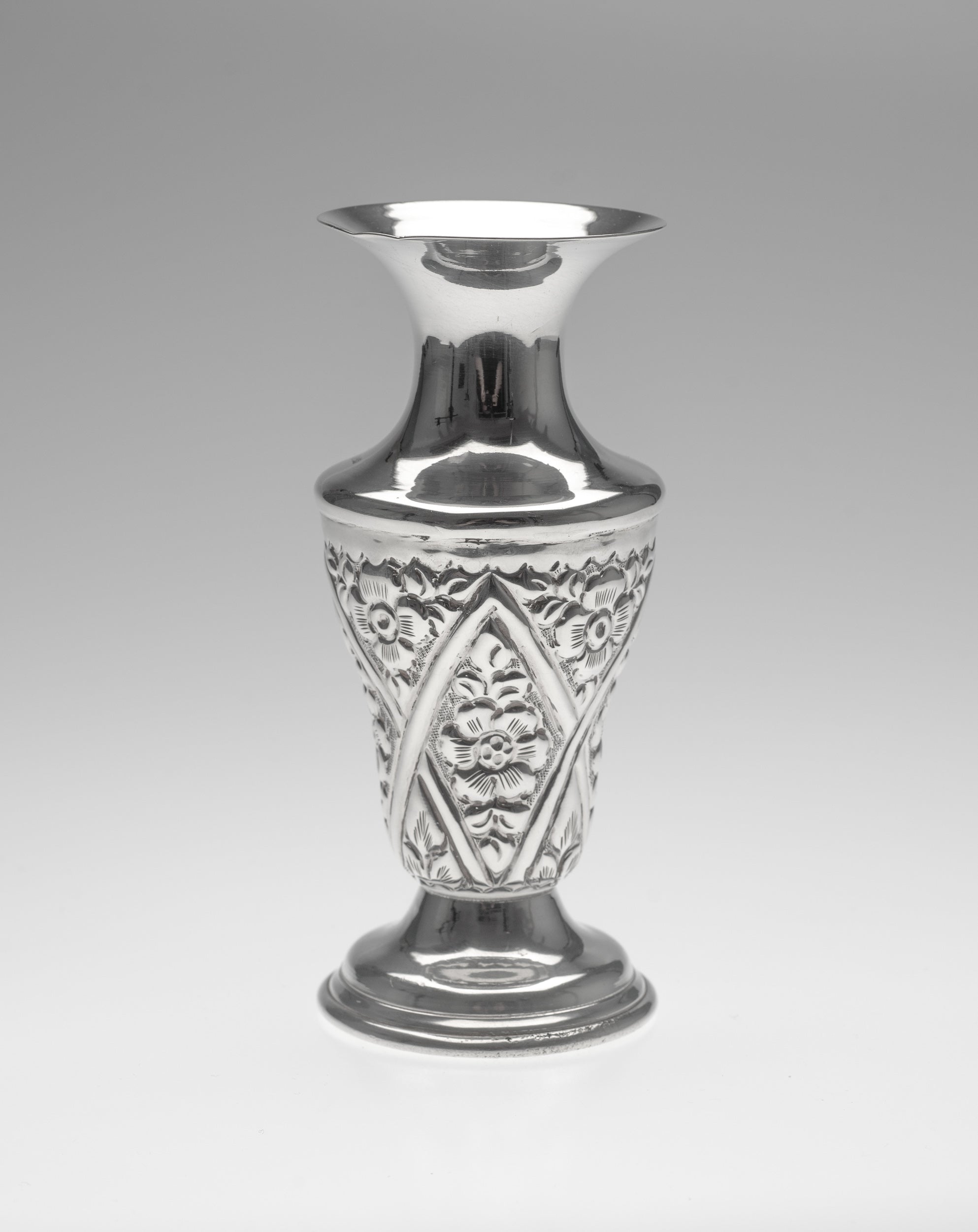 Vintage Egyptian Silver Vase in the Middle Eastern Islamic Style with Floral Panels (Code 2295)