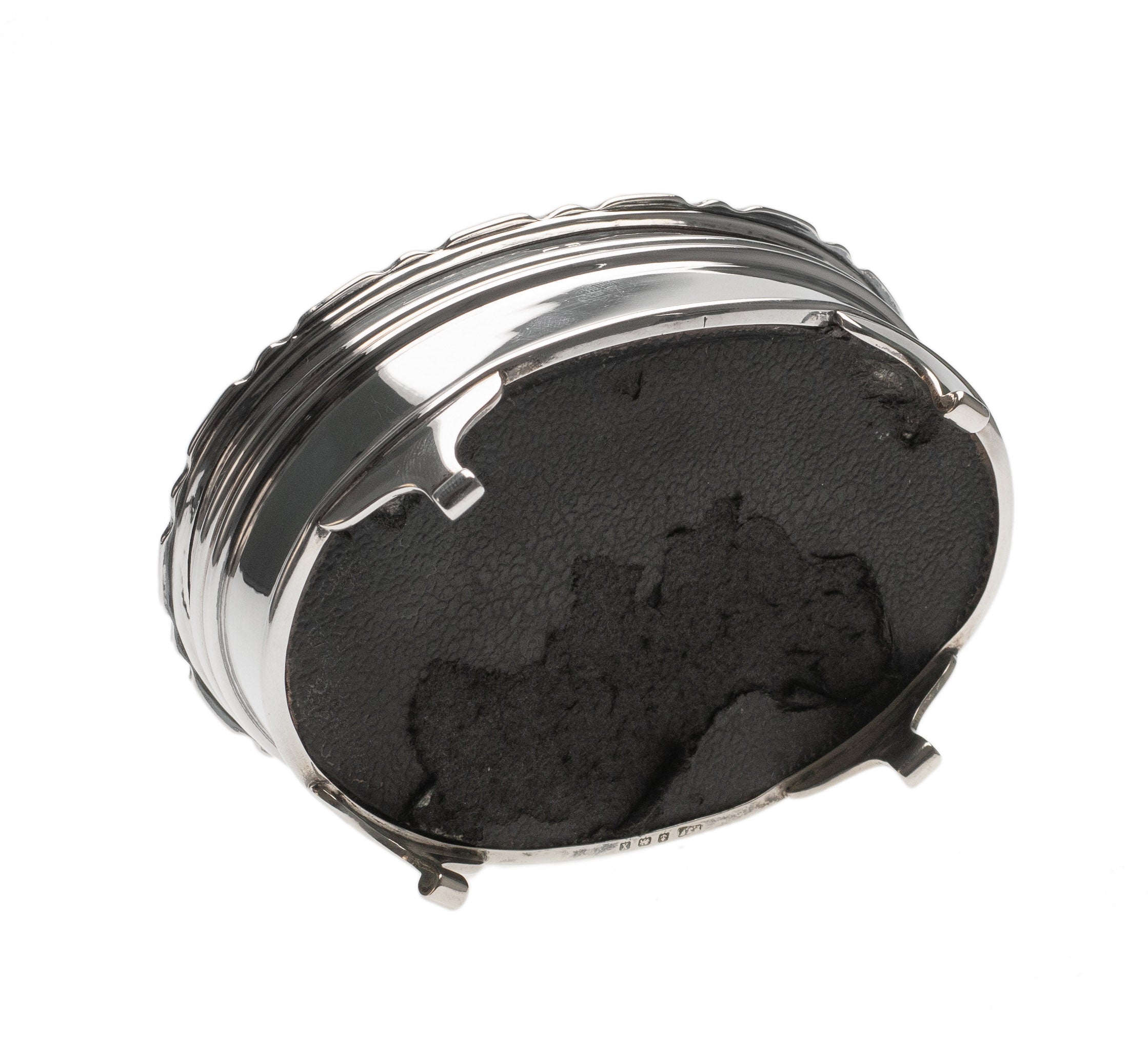 Antique Sterling Silver Ring / Jewel Box with Inlaid Lid & Fabric Lined Interior (Code 2302)