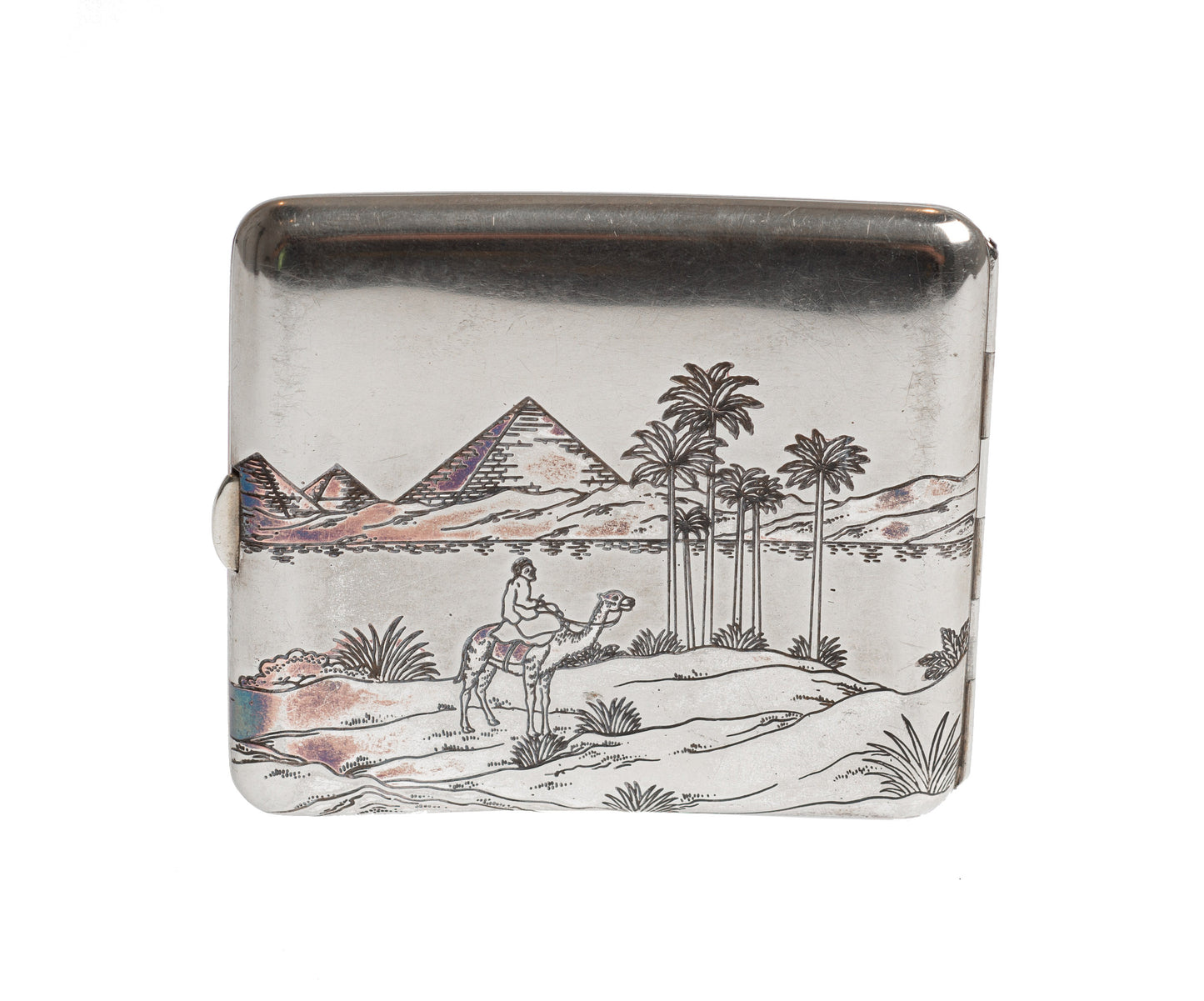 Egyptian Silver Damascene Copper Antique Cigarette Case with Pyramids & Camels (Code 2328)