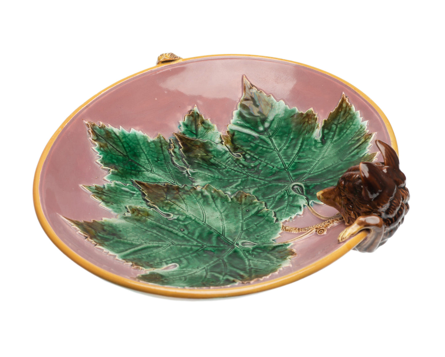 Antique George Jones Majolica Fox Head Strawberry Serving Dish - Victorian c1869 (Code 2376)