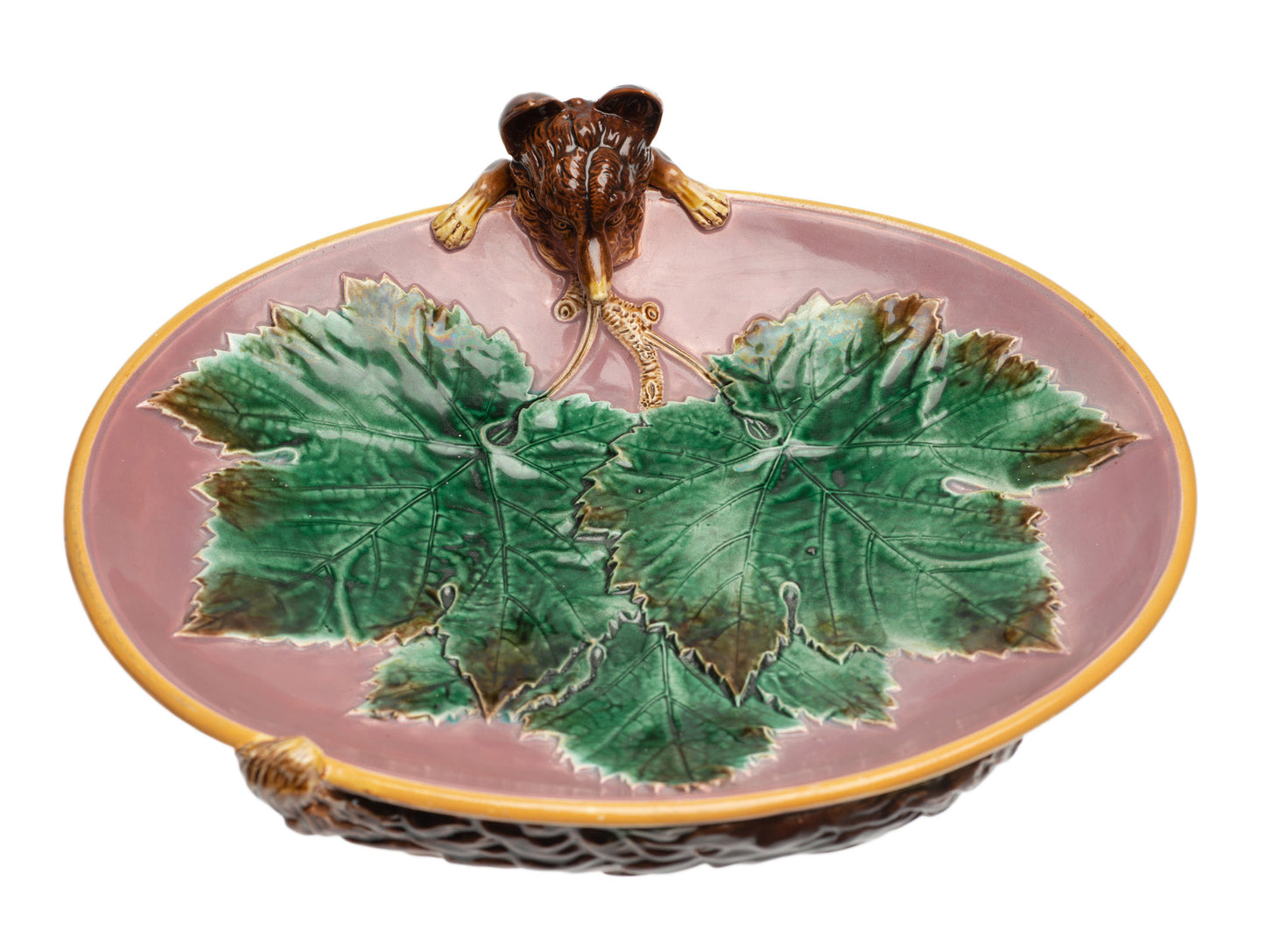 Antique George Jones Majolica Fox Head Strawberry Serving Dish - Victorian c1869 (Code 2376)