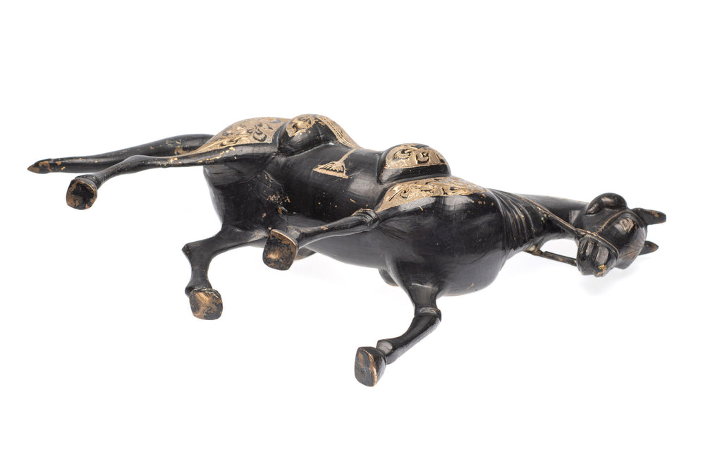 Pair Vintage/Antique Indo-Persian Cast Brass & Etched Arabian Horse Models (Code 2378)