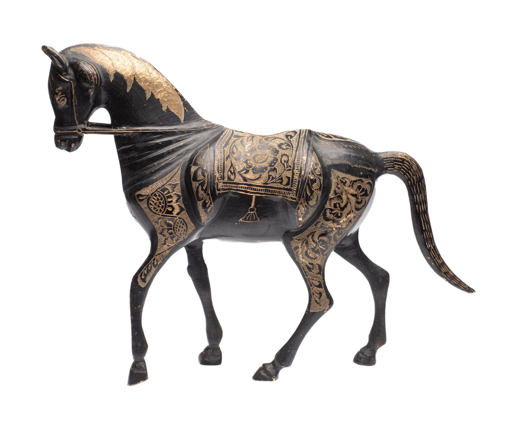 Pair Vintage/Antique Indo-Persian Cast Brass & Etched Arabian Horse Models (Code 2378)