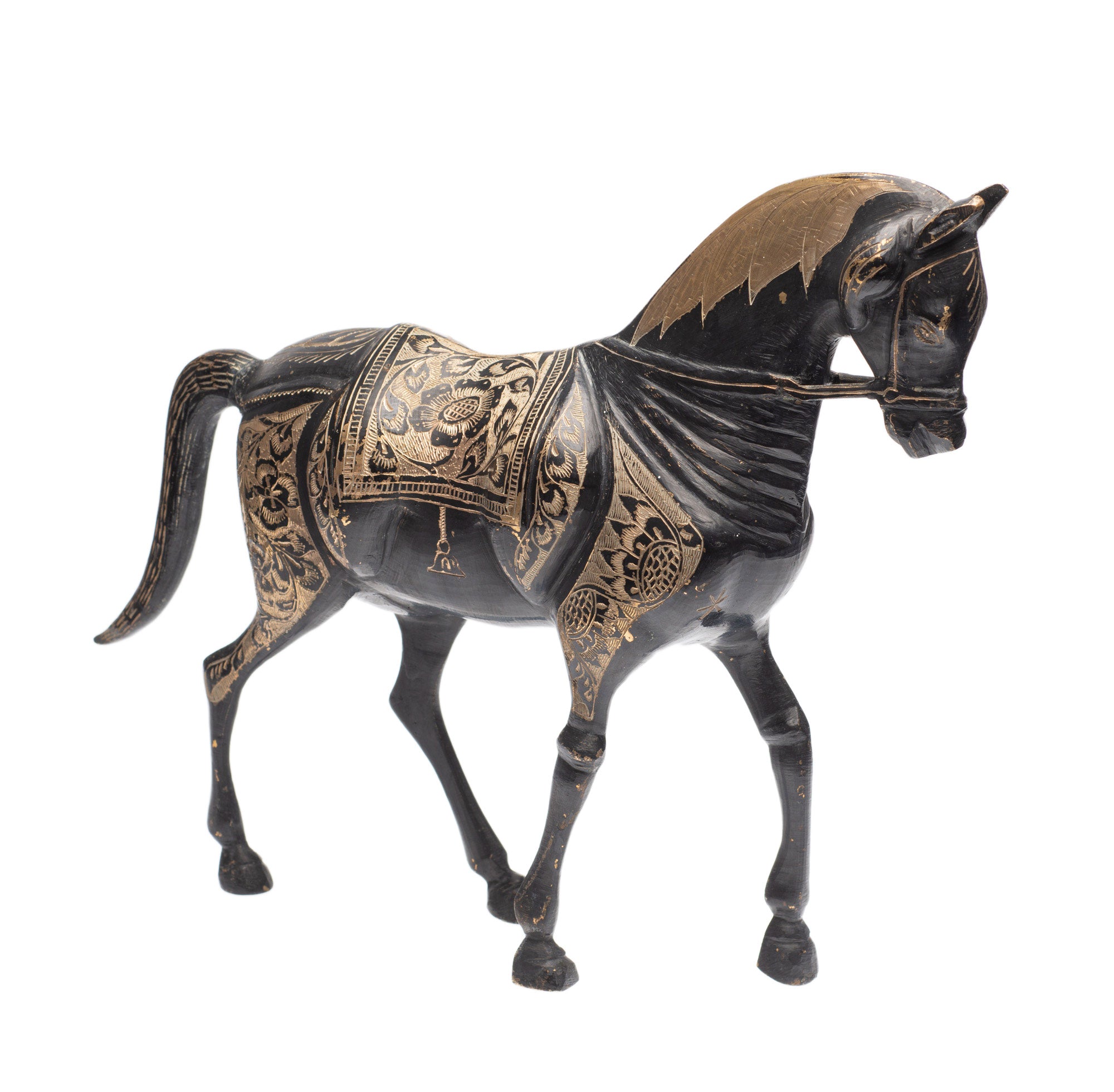 Pair Vintage/Antique Indo-Persian Cast Brass & Etched Arabian Horse Models (Code 2378)