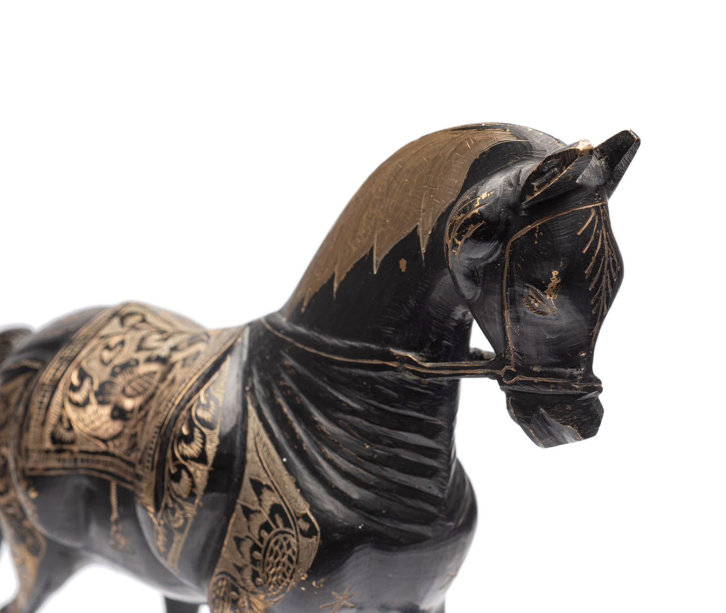 Pair Vintage/Antique Indo-Persian Cast Brass & Etched Arabian Horse Models (Code 2378)