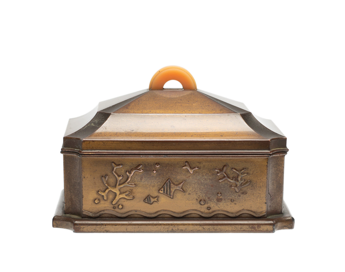 Japanese Art Deco Antimony Wear Cigarette Box with Fish & Stylised Design c1930 (Code 2380)
