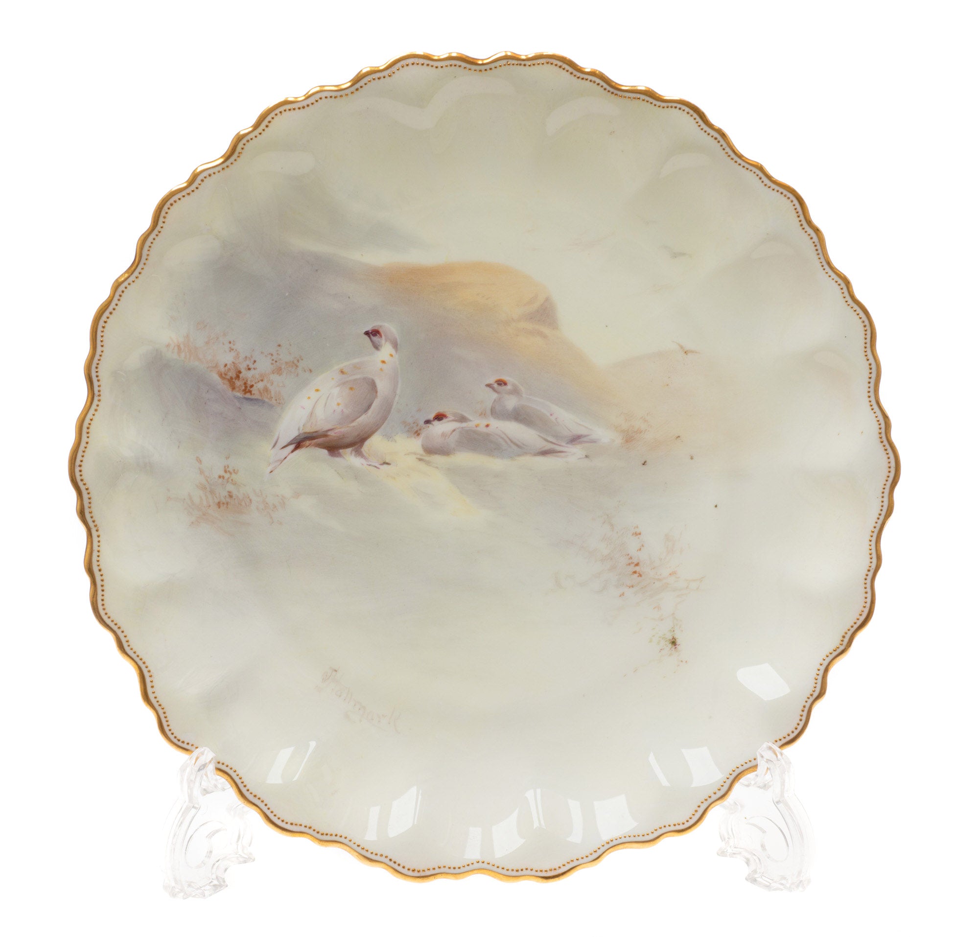 Royal Doulton Cabinet Plate Ptarmigan in Scottish Highlands - Antique c1892 (Code 2381)