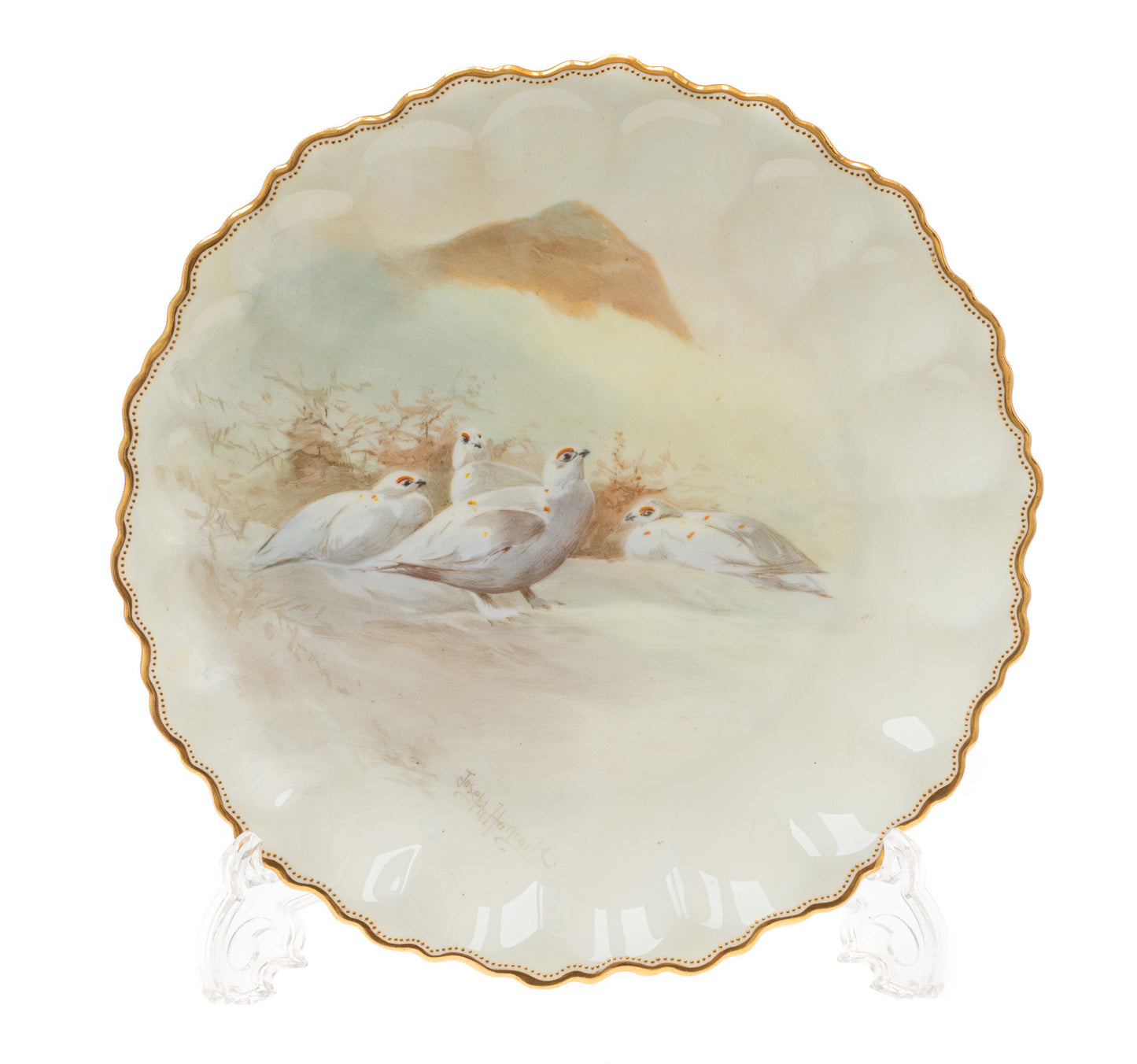 Royal Doulton Joseph Hancock Ptarmigan Hand Painted Plate - Antique 1892 (Code 2382)