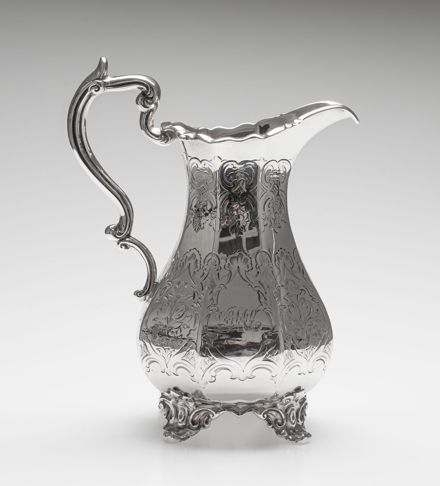 Antique Early Victorian Solid Silver Milk Jug with Chased Design, London 1851 (Code 2386)