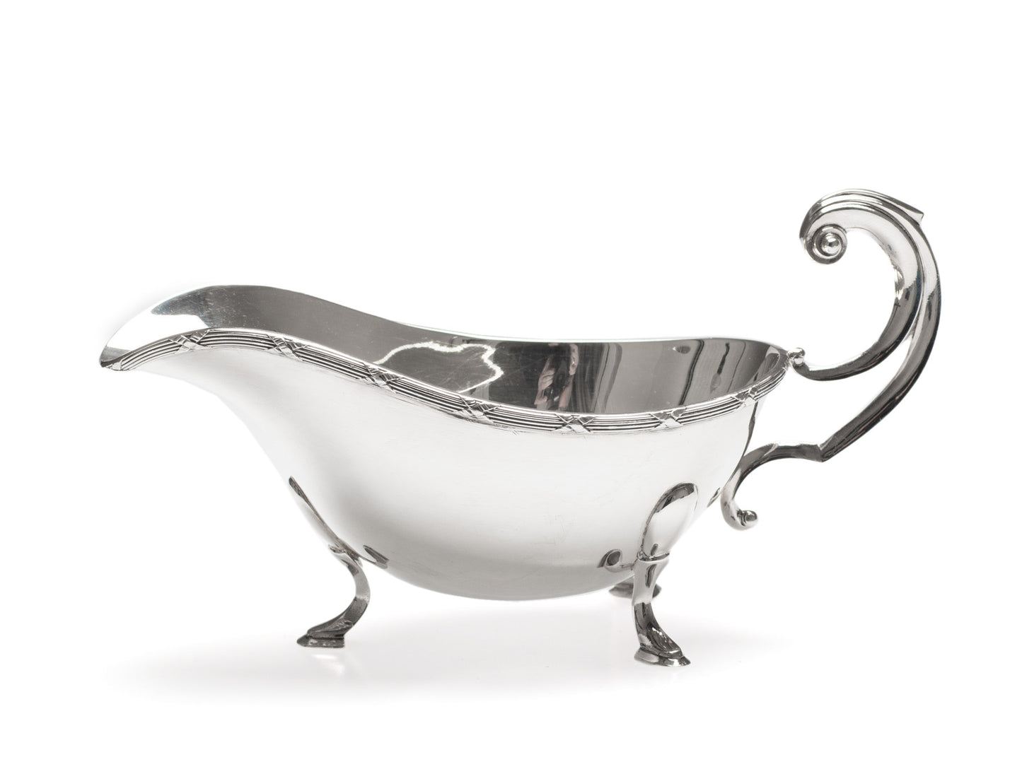 Viners Solid Silver Georgian Design Sauce Boat with Scroll Handle - Sheffield 1937 (Code 2387)