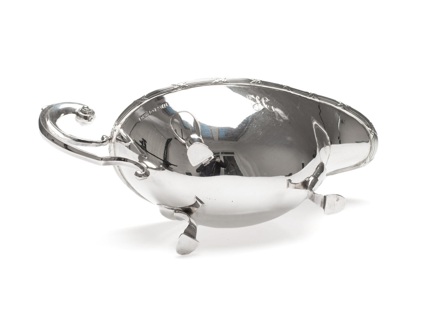 Viners Solid Silver Georgian Design Sauce Boat with Scroll Handle - Sheffield 1937 (Code 2387)