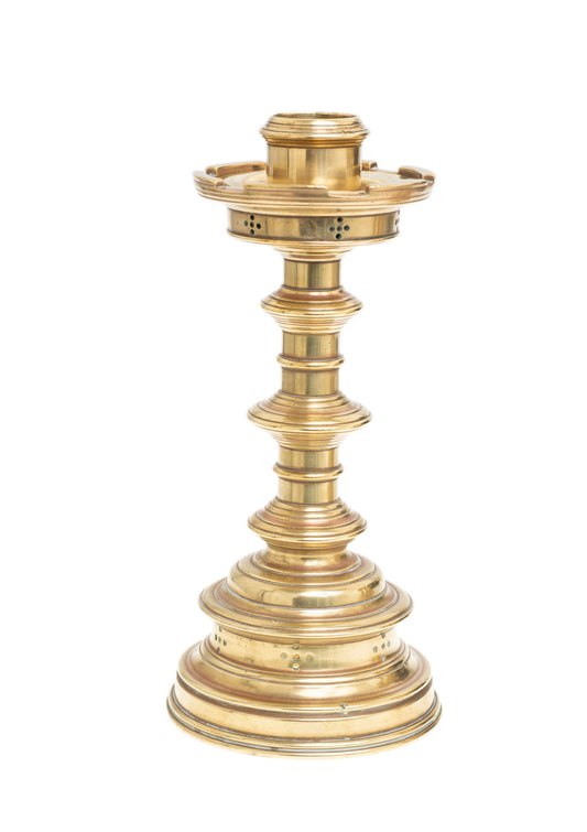 Set of 4 Antique Brass Candlesticks Victorian Gothic Lathe Turned & Castellated (Code 2413)