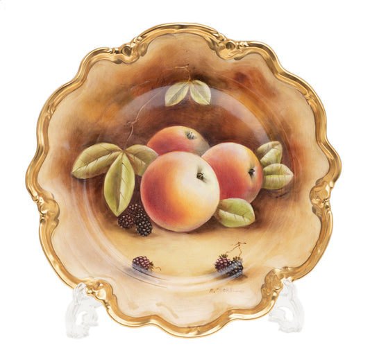 Vintage Coalport China Hand Painted Fruit Cabinet Plate with Apples - Michael Cooke (Code 2423)