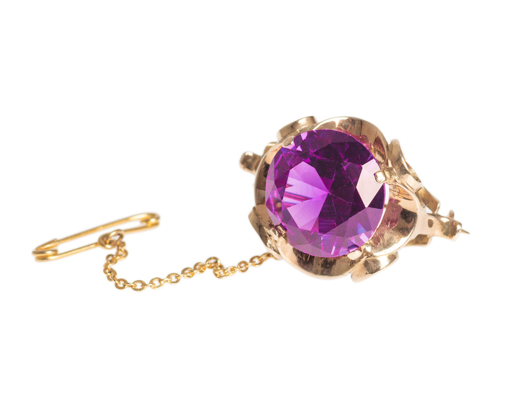 Vintage 9ct Gold Brooch with Large 15 Carat Alexandrite Colour Change Sapphire (Code 2432)