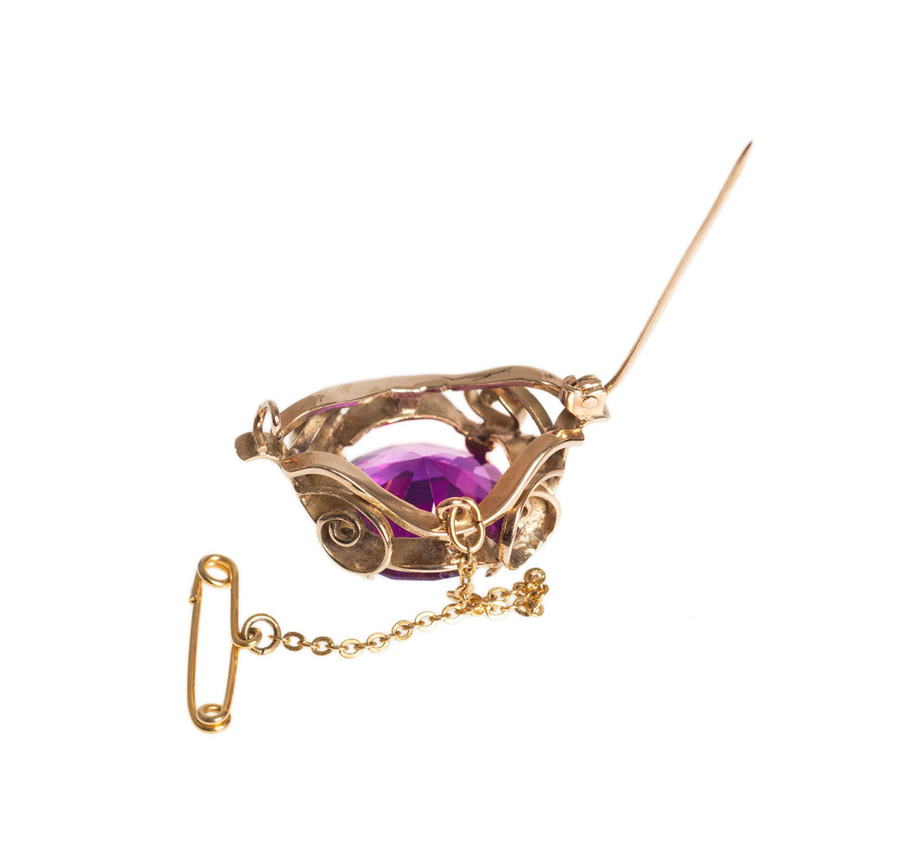 Vintage 9ct Gold Brooch with Large 15 Carat Alexandrite Colour Change Sapphire (Code 2432)