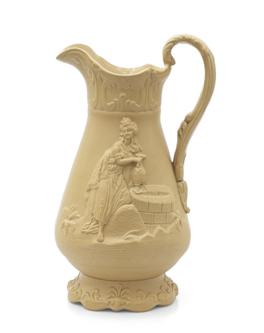 Samuel Alcock & Co Arabic Moulded Stoneware Jug - Victorian Antique c1845 (Code 2433)