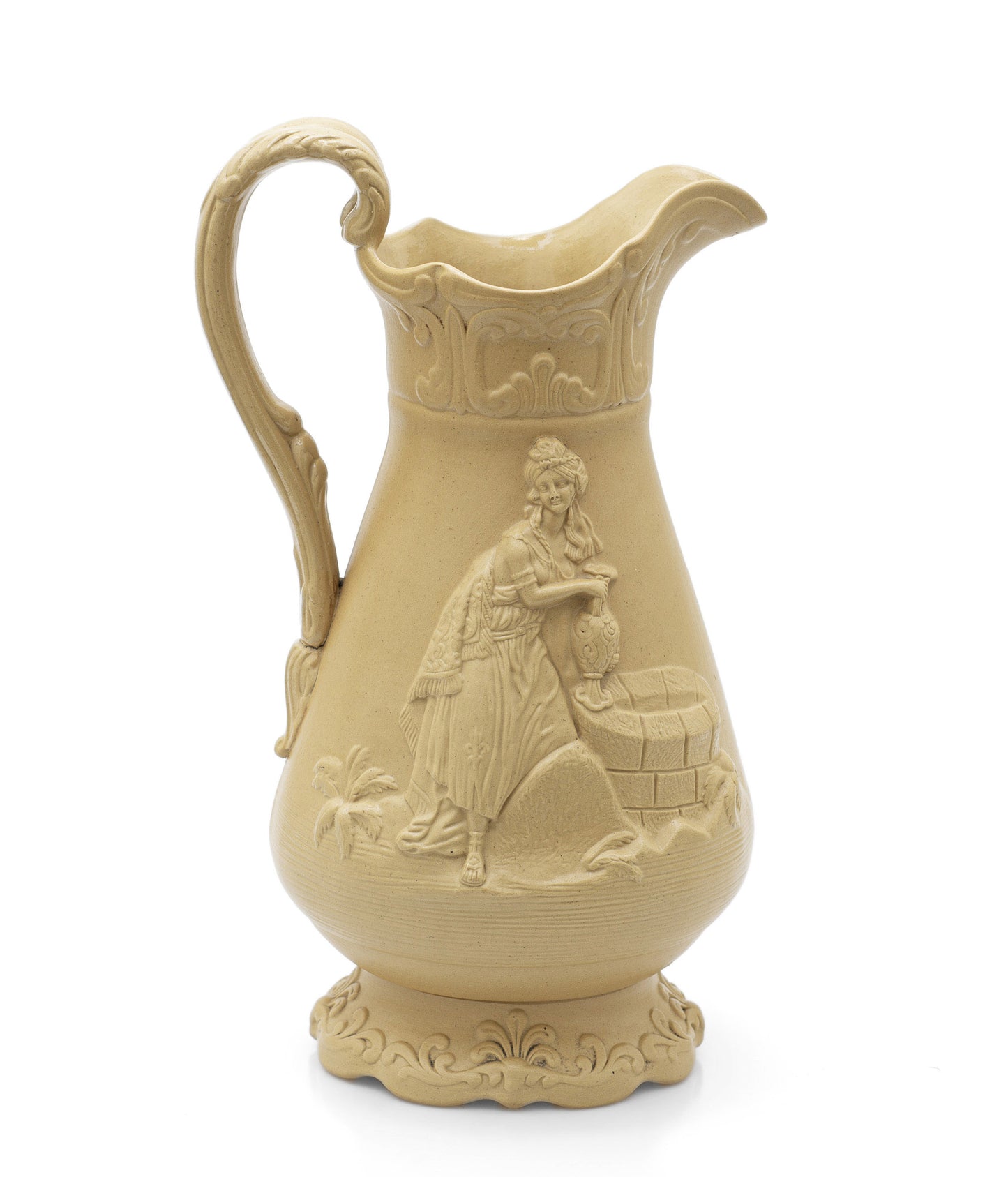 Samuel Alcock & Co Arabic Moulded Stoneware Jug - Victorian Antique c1845 (Code 2433)