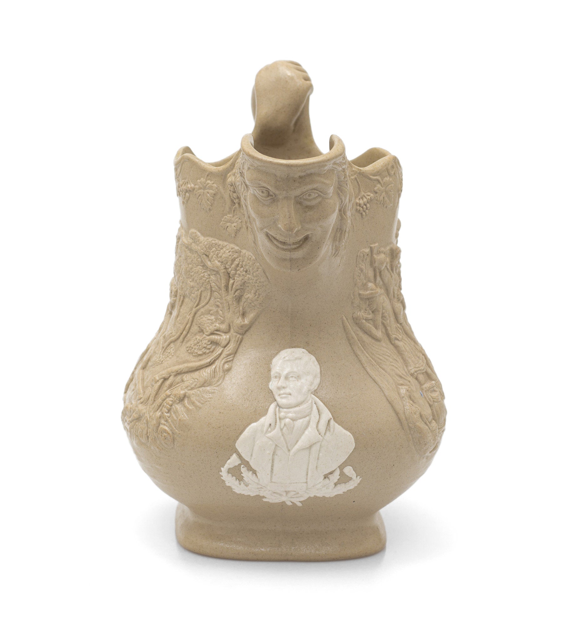 Antique Machin & Potts Robert Burns Moulded Stoneware Jug with Tam O'Shanter (Code 2438)