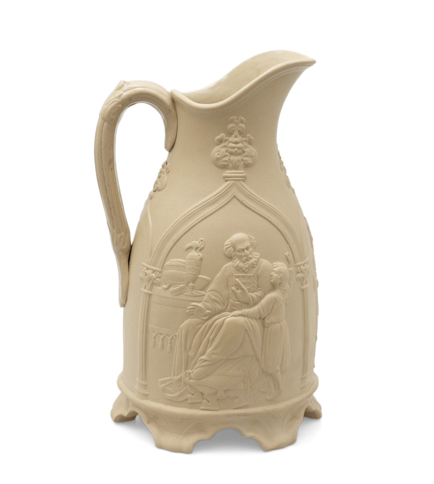 T R Boote Antique Samuel & Eli Biblical Relief Moulded Stoneware Jug c1848 (Code 2456)