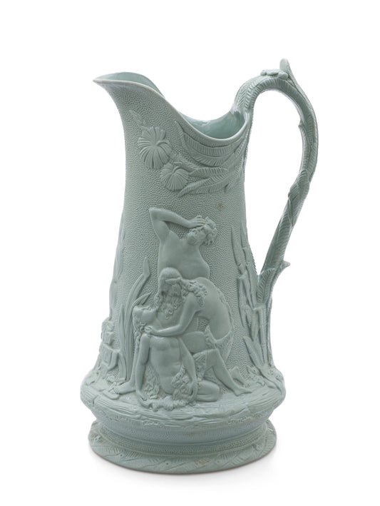 Antique Edward Walley Death of Abel Moulded Stoneware Jug - Staffordshire c1850 (Code 2461)