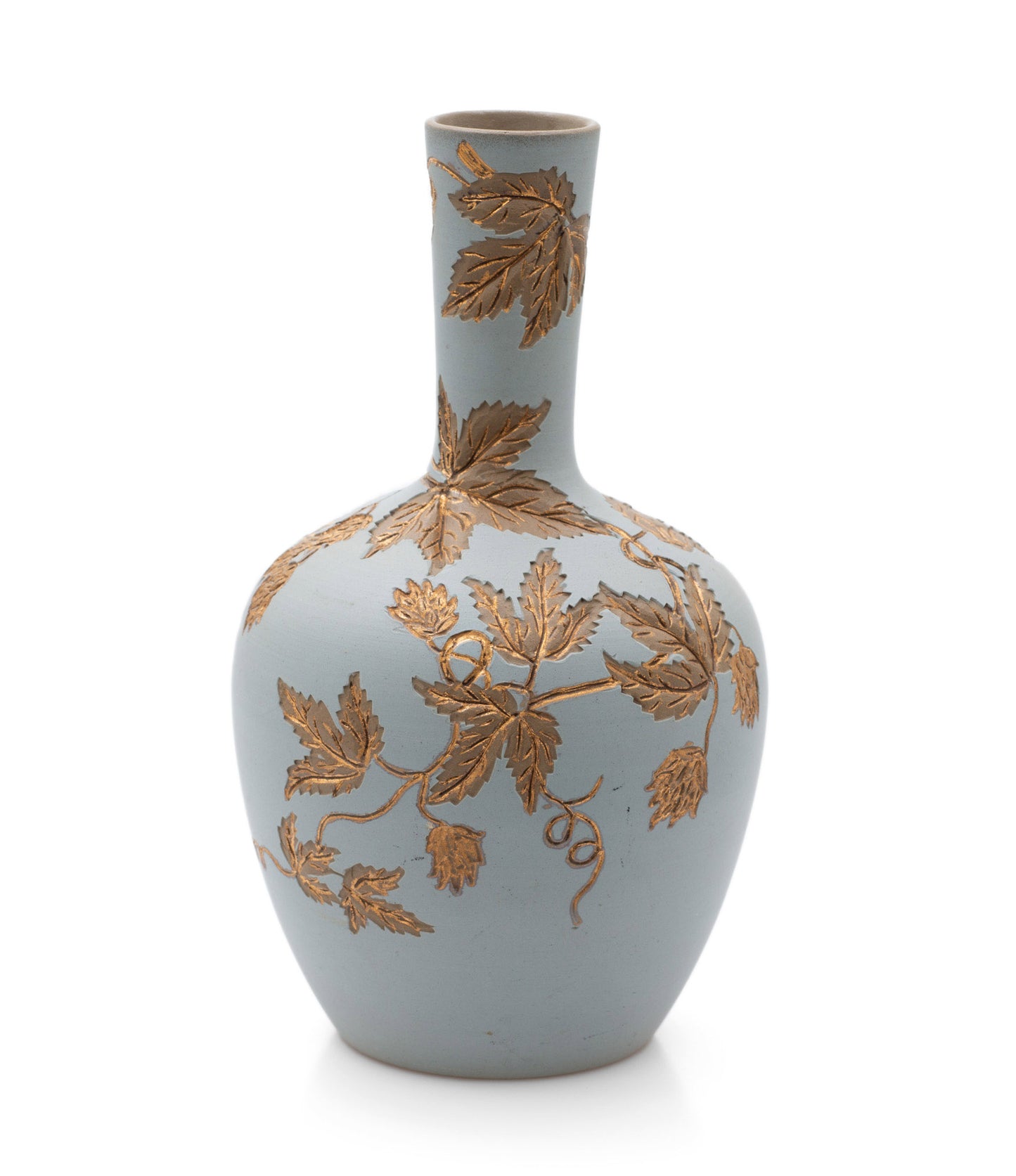 Antique Calvert & Lovatt Langley Ware Stoneware Sgraffito Vase in Duck Egg Blue (Code 2466)