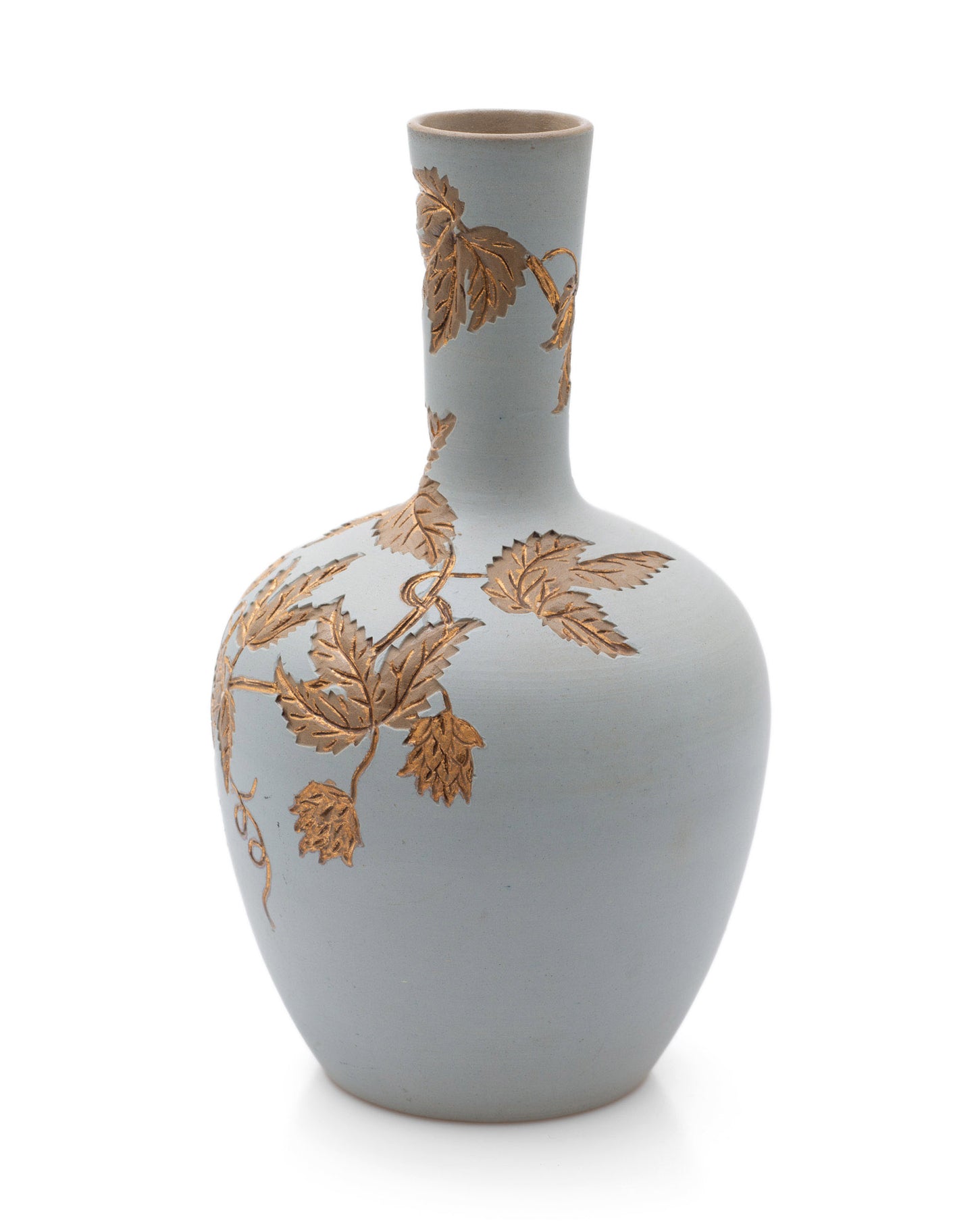 Antique Calvert & Lovatt Langley Ware Stoneware Sgraffito Vase in Duck Egg Blue (Code 2466)