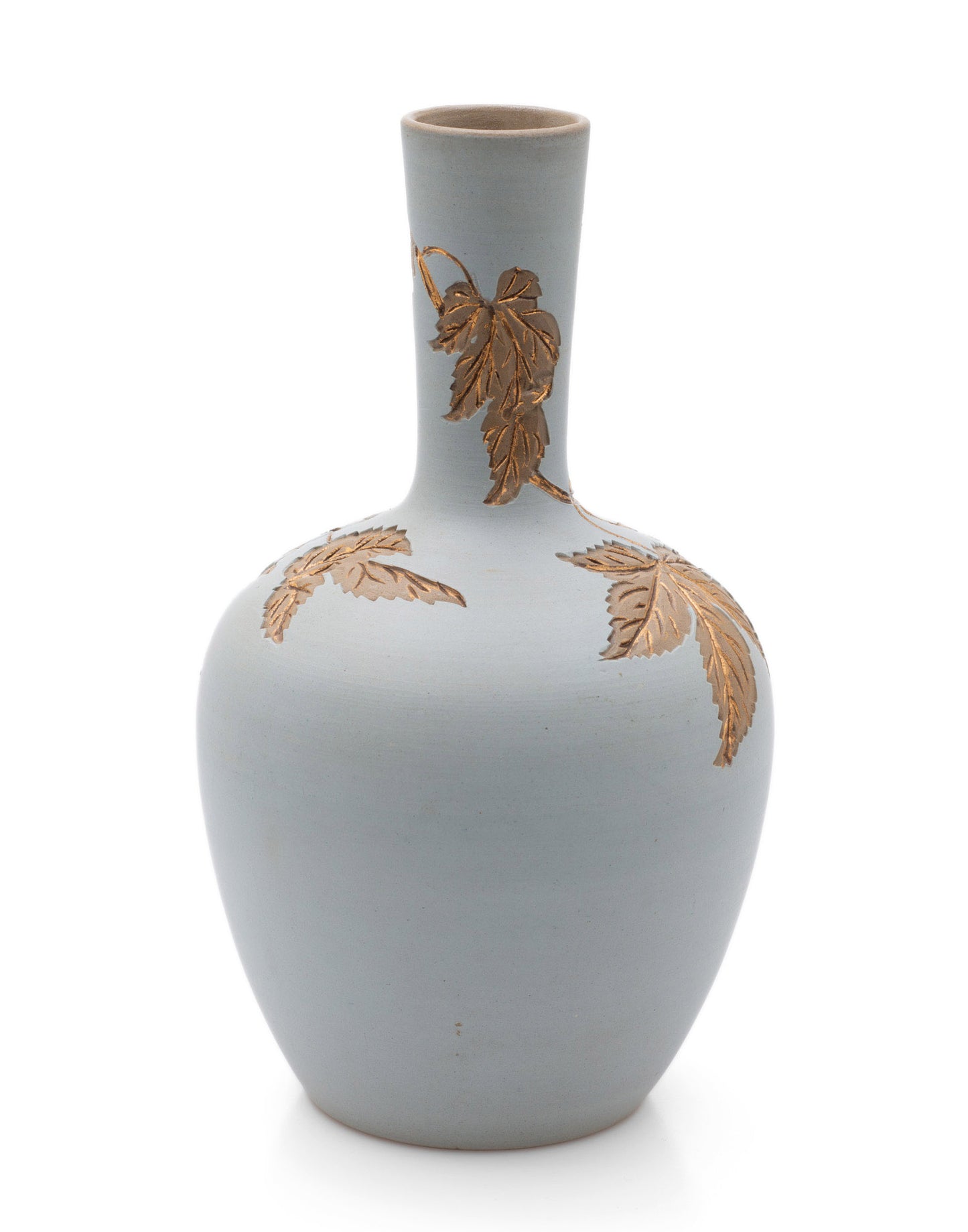 Antique Calvert & Lovatt Langley Ware Stoneware Sgraffito Vase in Duck Egg Blue (Code 2466)