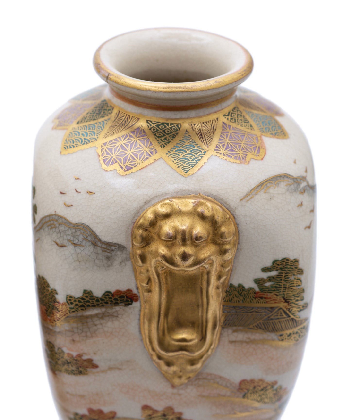 Pair Antique Satsuma Ware Pottery Vases by Hakusan - Japanese Meiji c1880 (Code 2473)