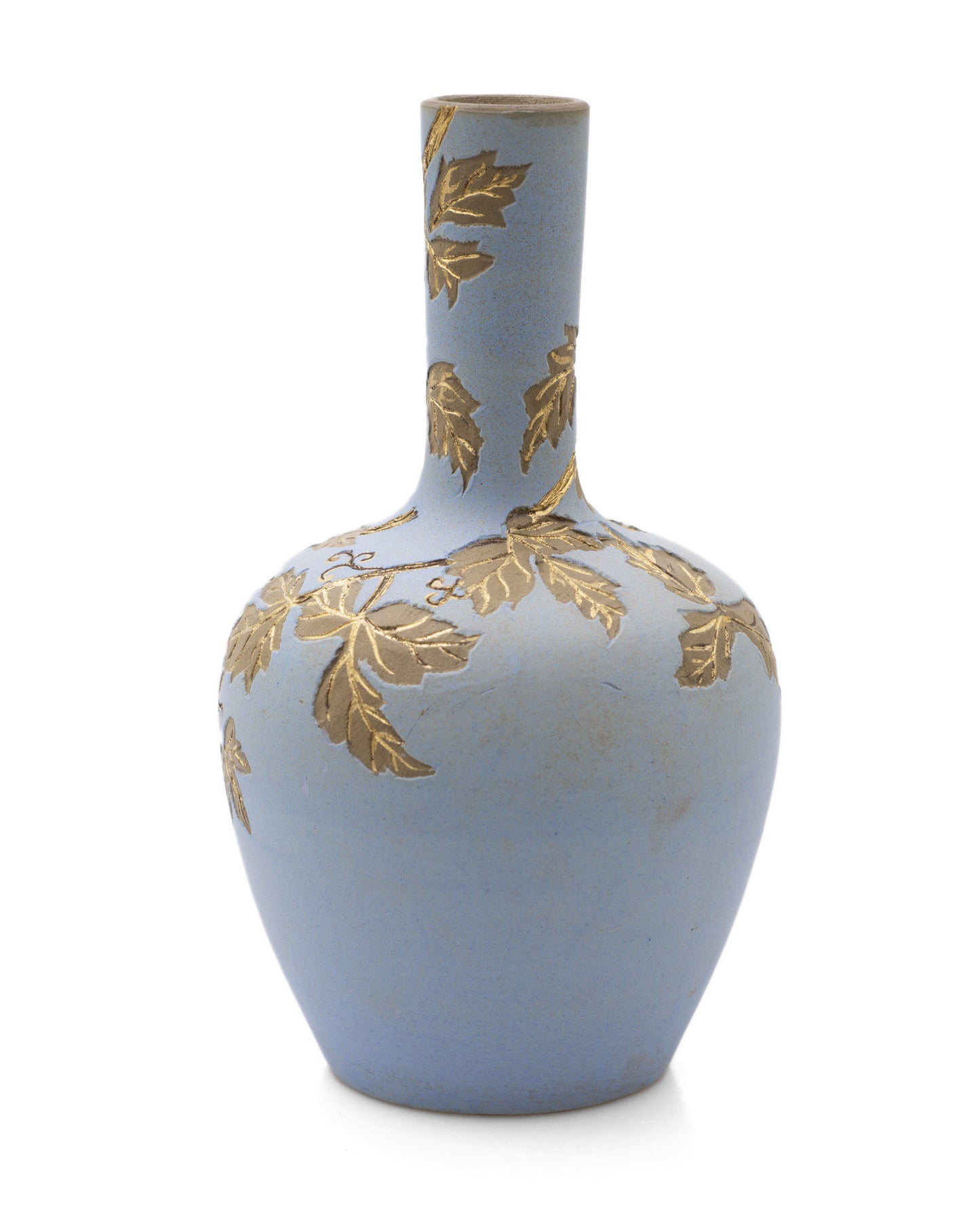 Antique Calvert & Lovatt Langley Ware Sgraffito Blue Stoneware Vase with Leaves (Code 2486)