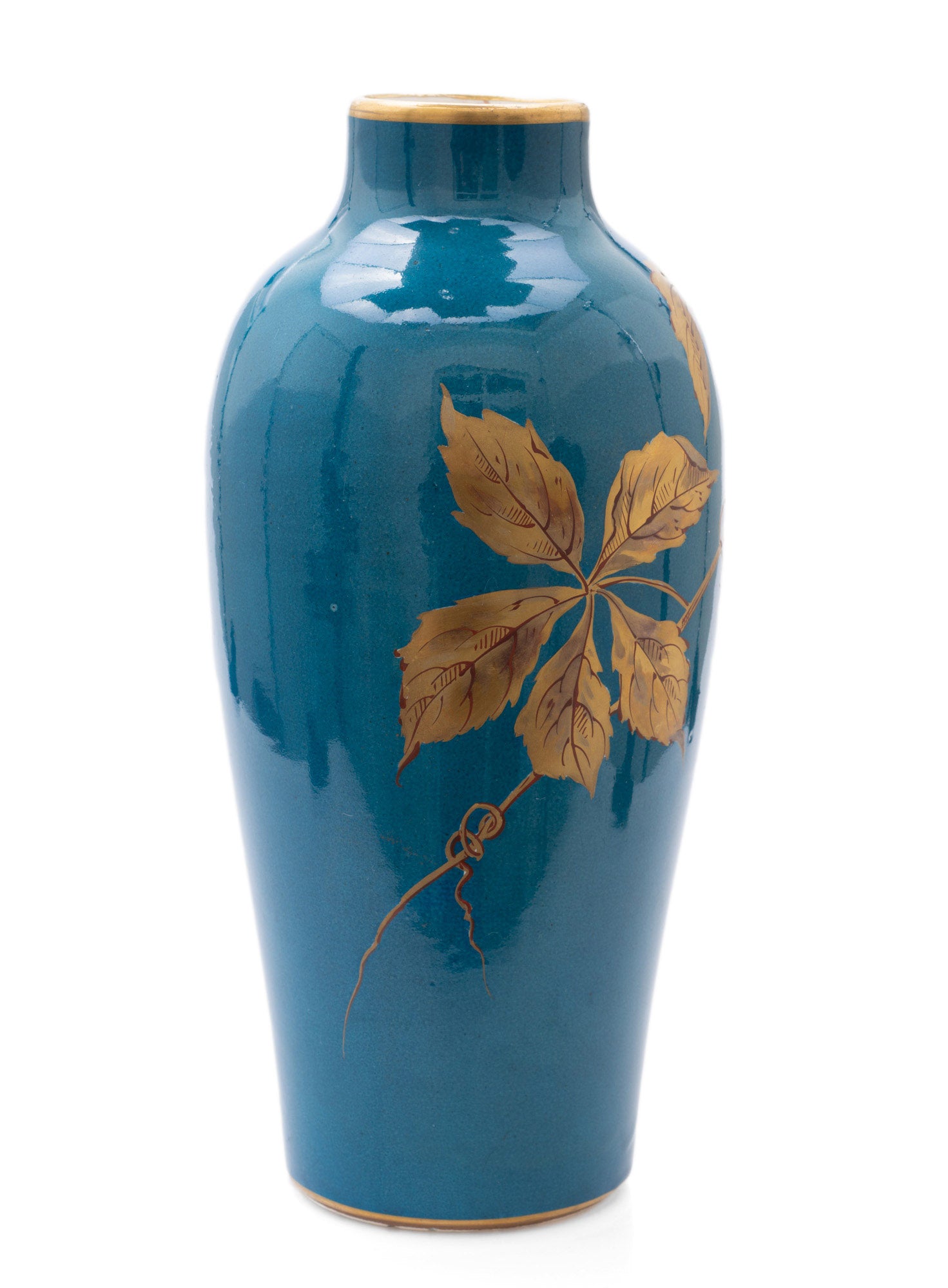 Antique Gustave Asch Sea Green Faience Glaze & Gilt Decorated Art Pottery Vase (Code 2494)