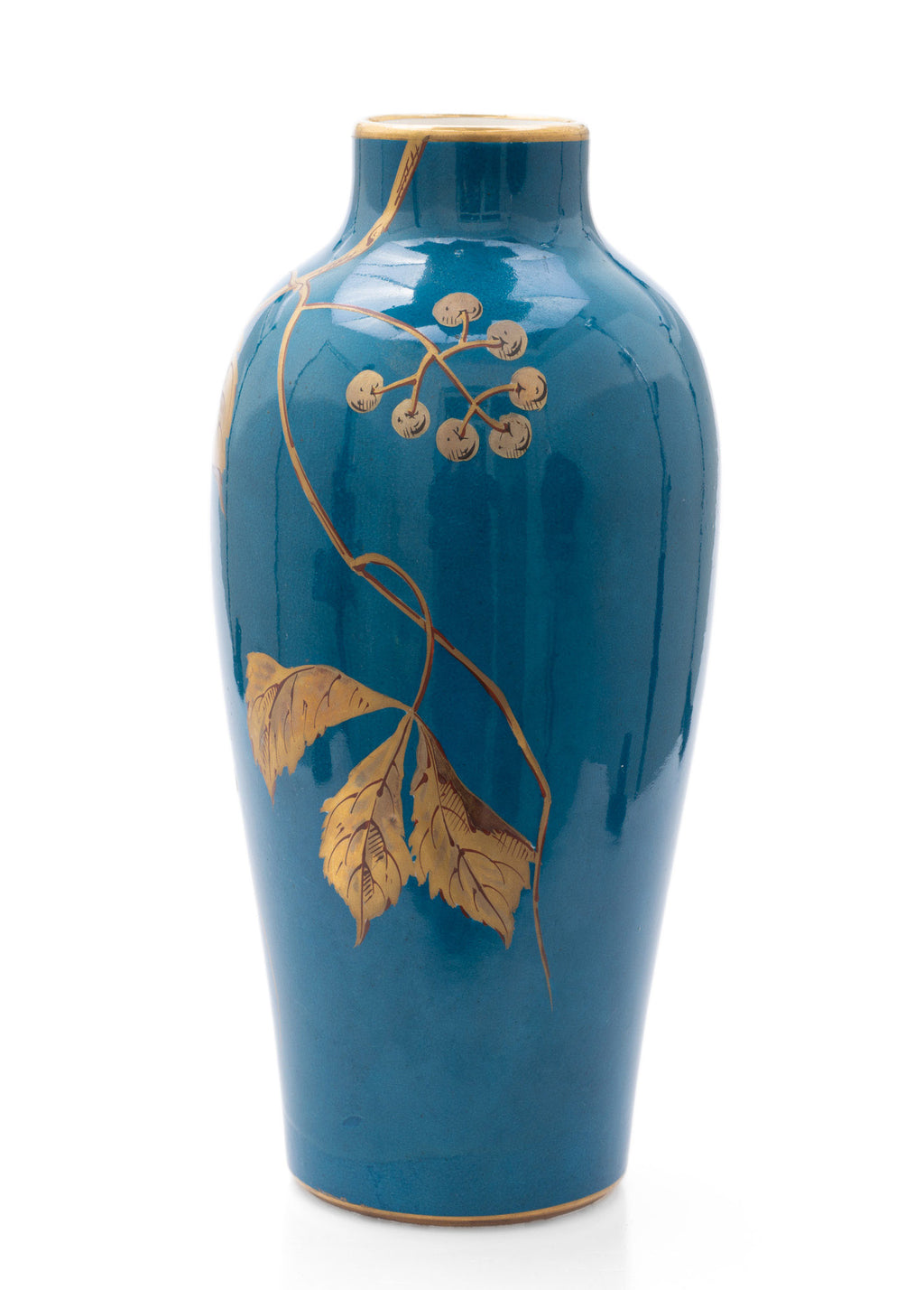 Antique Gustave Asch Sea Green Faience Glaze & Gilt Decorated Art Pottery Vase (Code 2494)