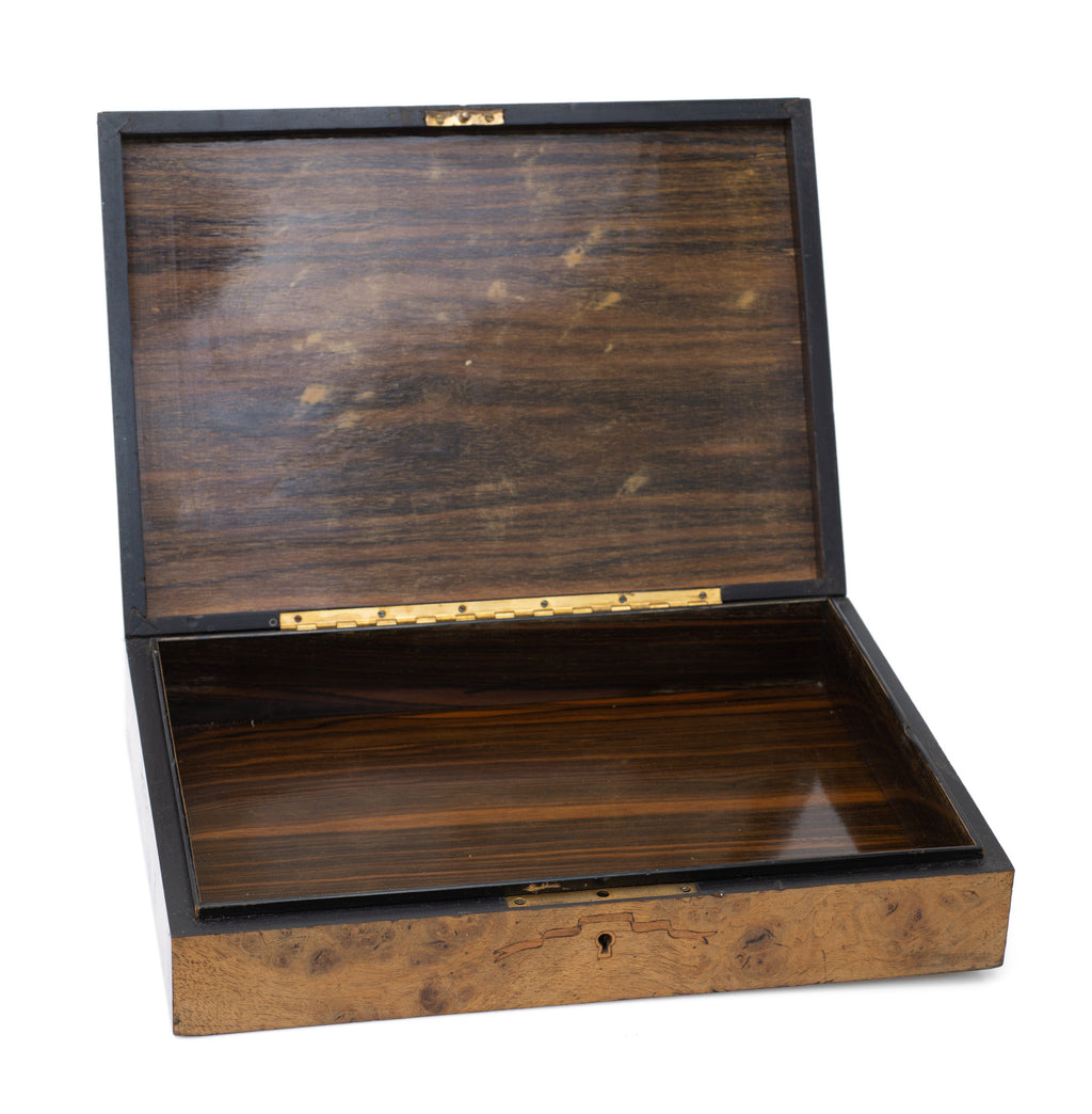 Antique Italian Olive Wood & Inlaid Lady Sorrento Ware Box with Lock c1920 (Code 2503)