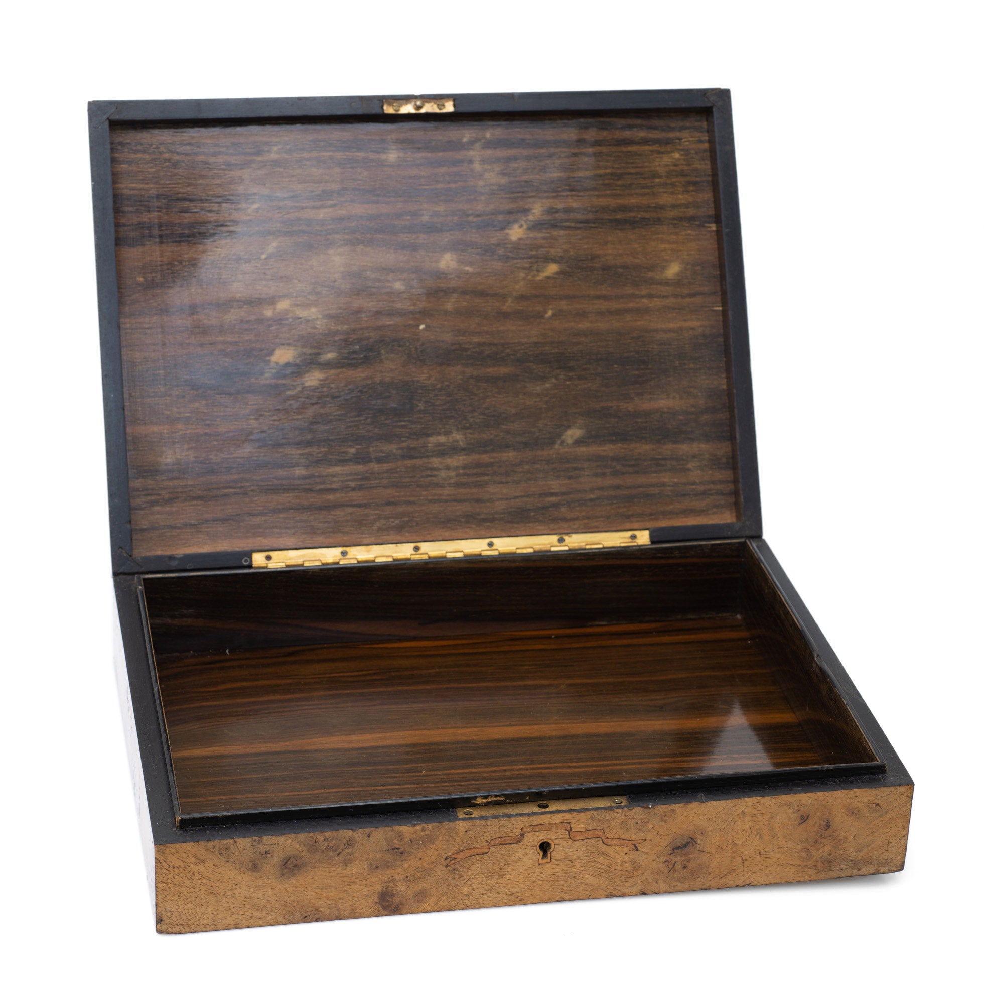 Antique Italian Olive Wood & Inlaid Lady Sorrento Ware Box with Lock c1920 (Code 2503)