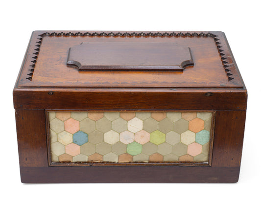 Antique Victorian Provincial Wood & Silk Patchwork Sewing / Work Box c1870 (Code 2504)