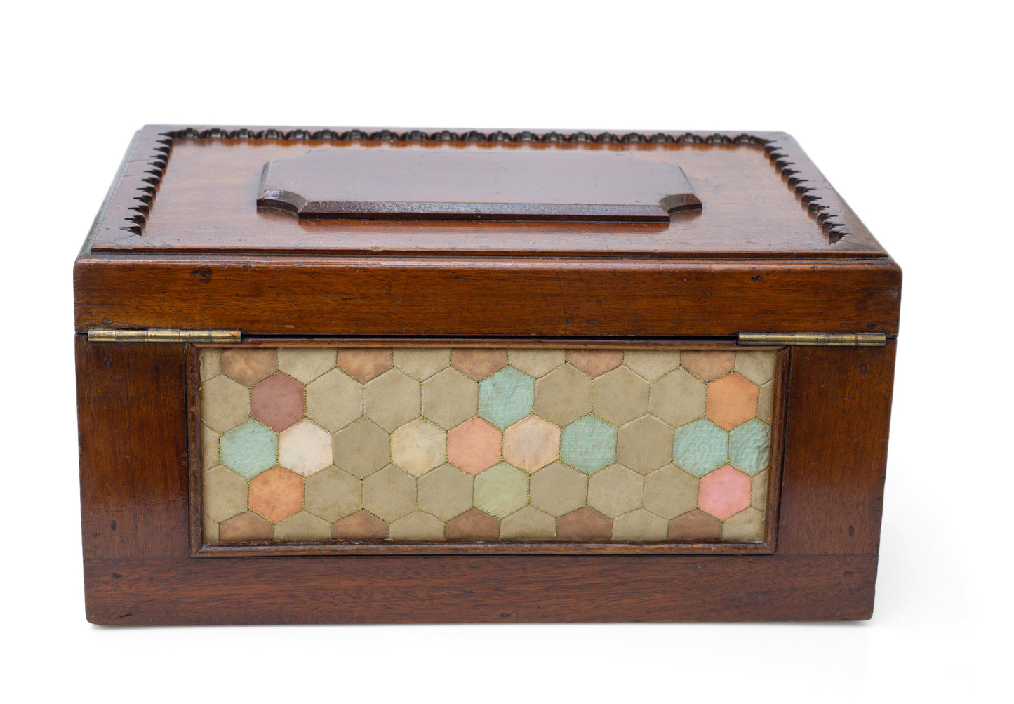 Antique Victorian Provincial Wood & Silk Patchwork Sewing / Work Box c1870 (Code 2504)