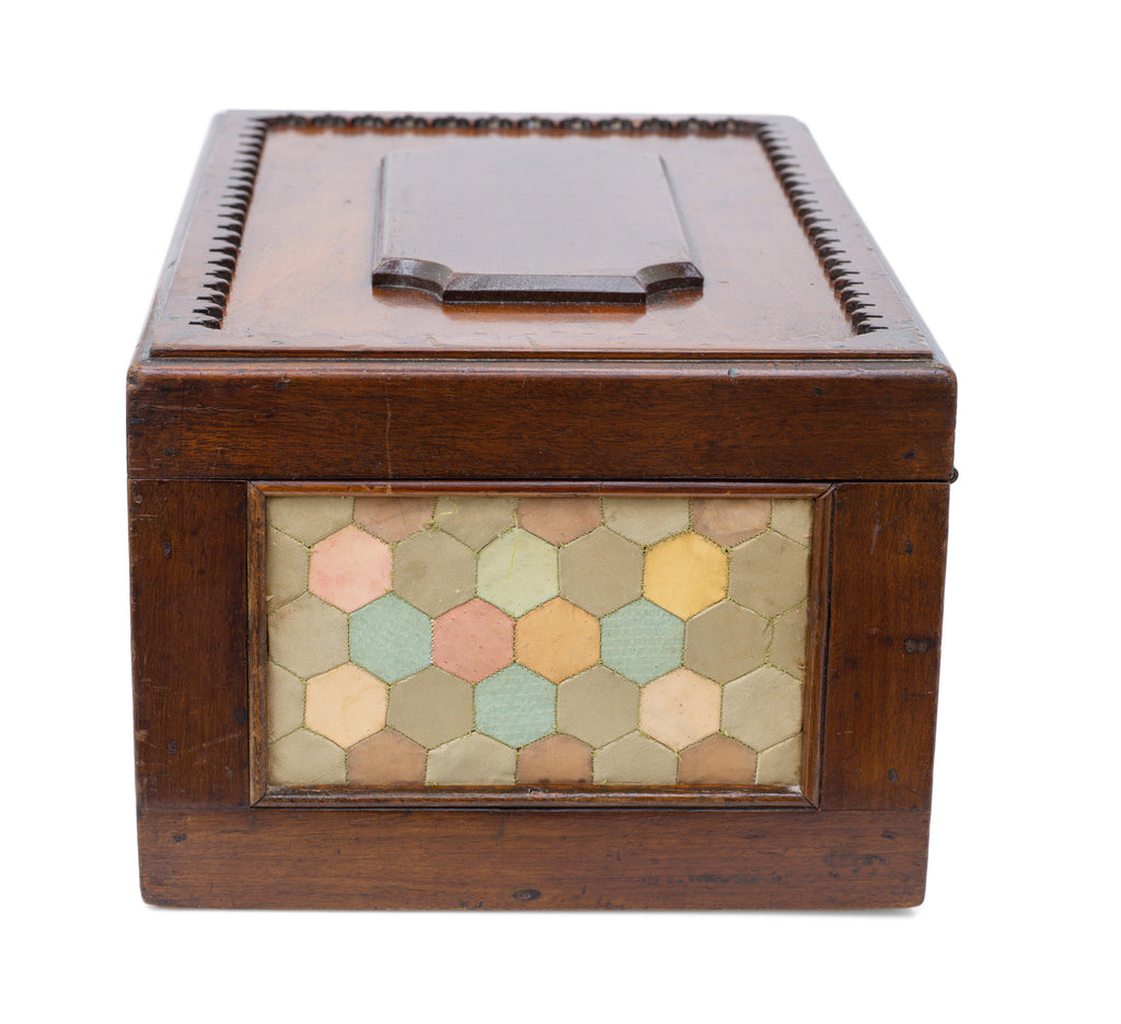 Antique Victorian Provincial Wood & Silk Patchwork Sewing / Work Box c1870 (Code 2504)