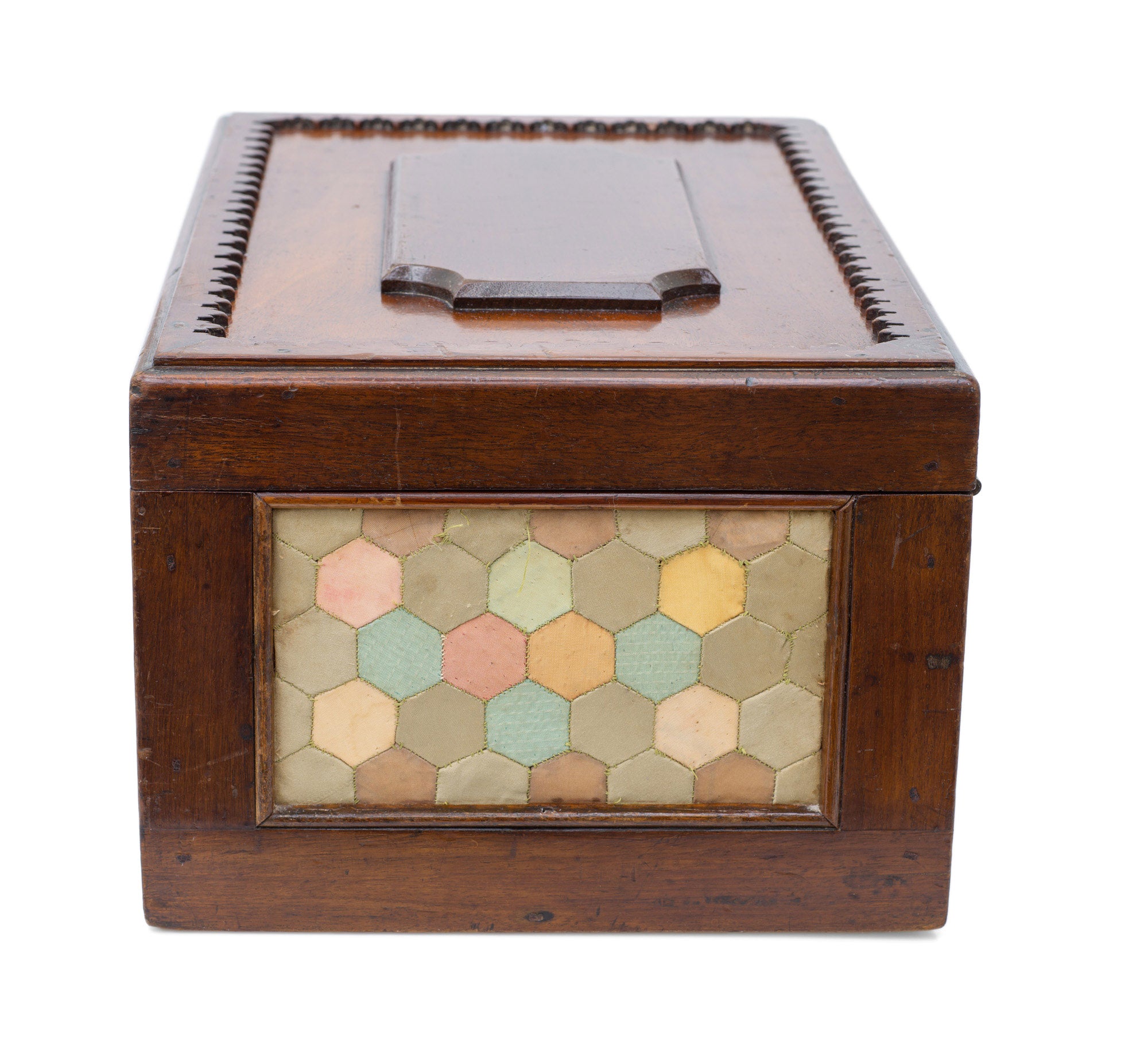 Antique Victorian Provincial Wood & Silk Patchwork Sewing / Work Box c1870 (Code 2504)