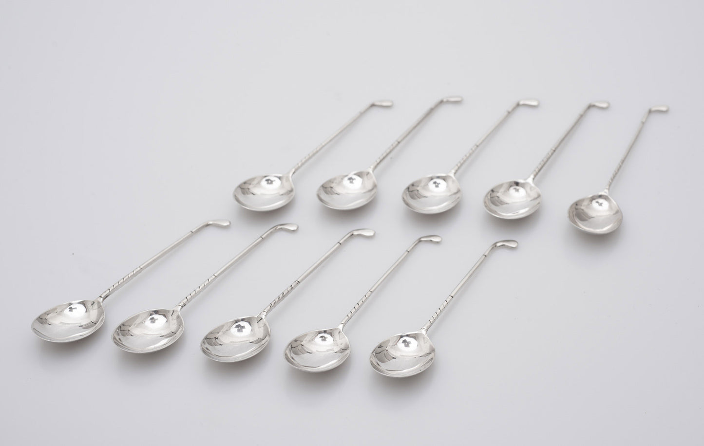 Set 10 Vintage Sterling Silver Coffee Spoons with Golf Club Golfing Handles (Code 2508)