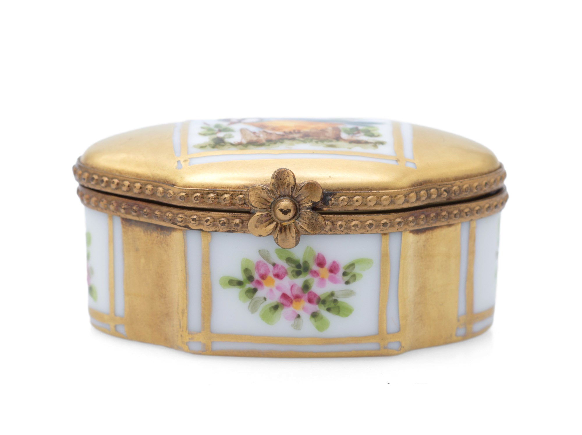 Vintage Limoges La Seynie Hand Painted Porcelain & Ormolu Blue Tit Trinket Box (Code 2510)