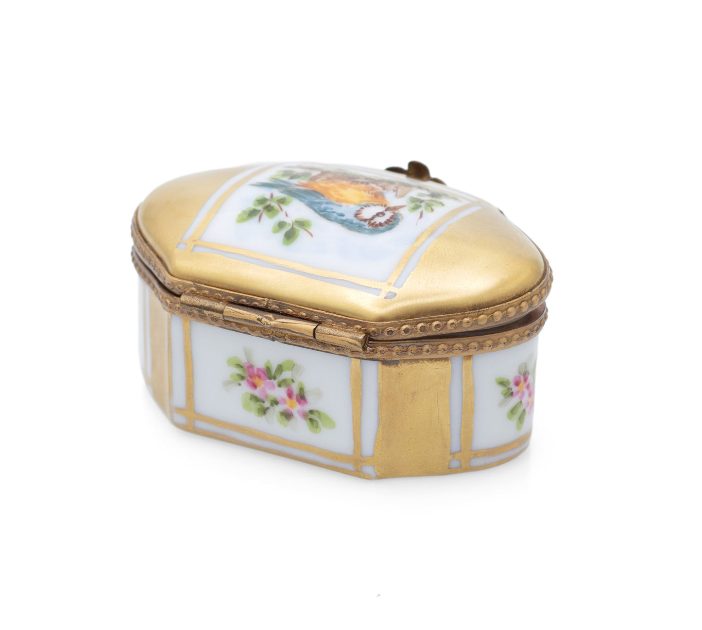 Vintage Limoges La Seynie Hand Painted Porcelain & Ormolu Blue Tit Trinket Box (Code 2510)