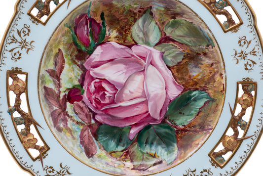 Antique Wedgwood Hand Painted & Pierced Aesthetic Plate with Rose by Dean c1880 (Code 2519)